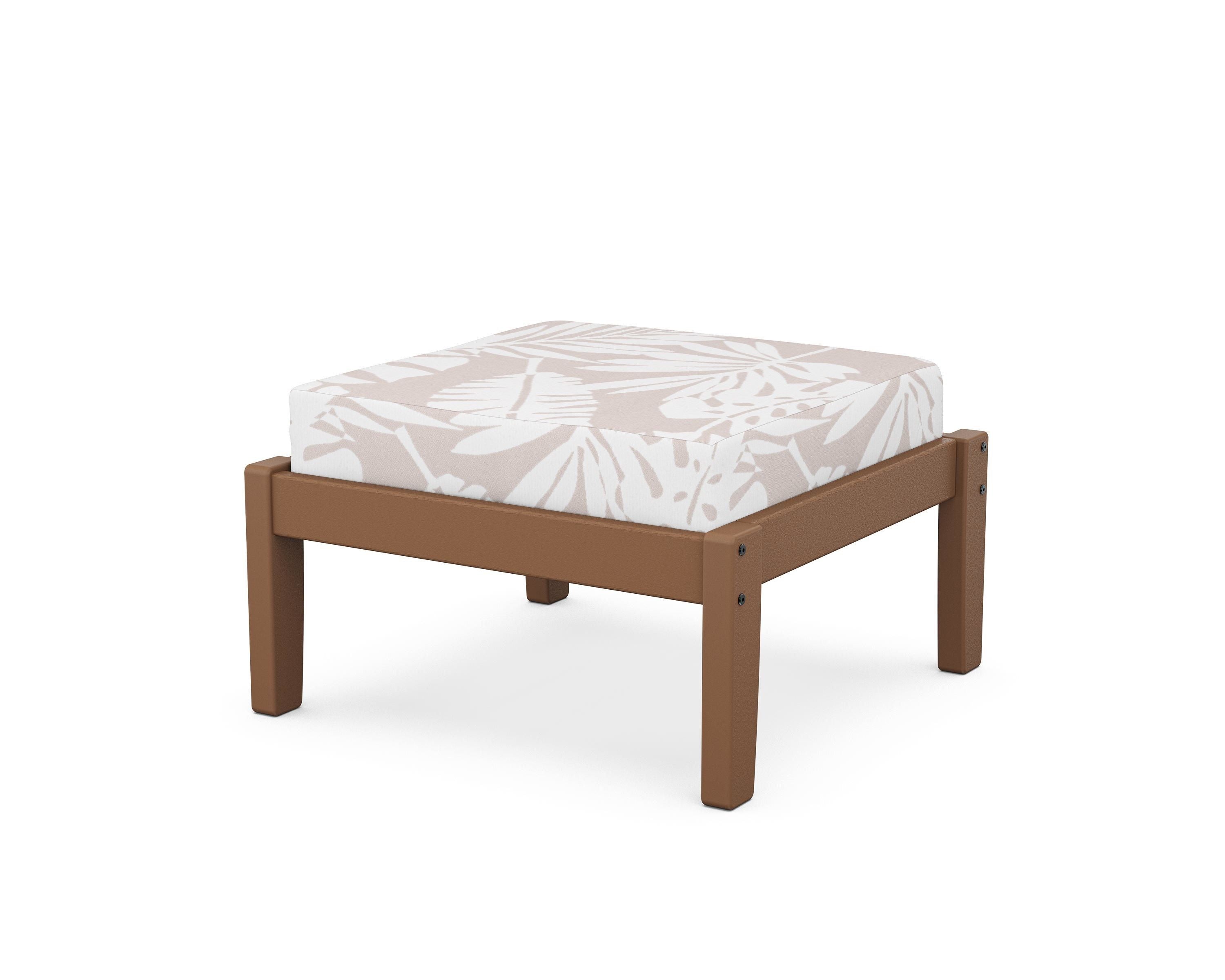 Unbranded Deep Seating Ottoman in Teak / Leaf Dune Burlap