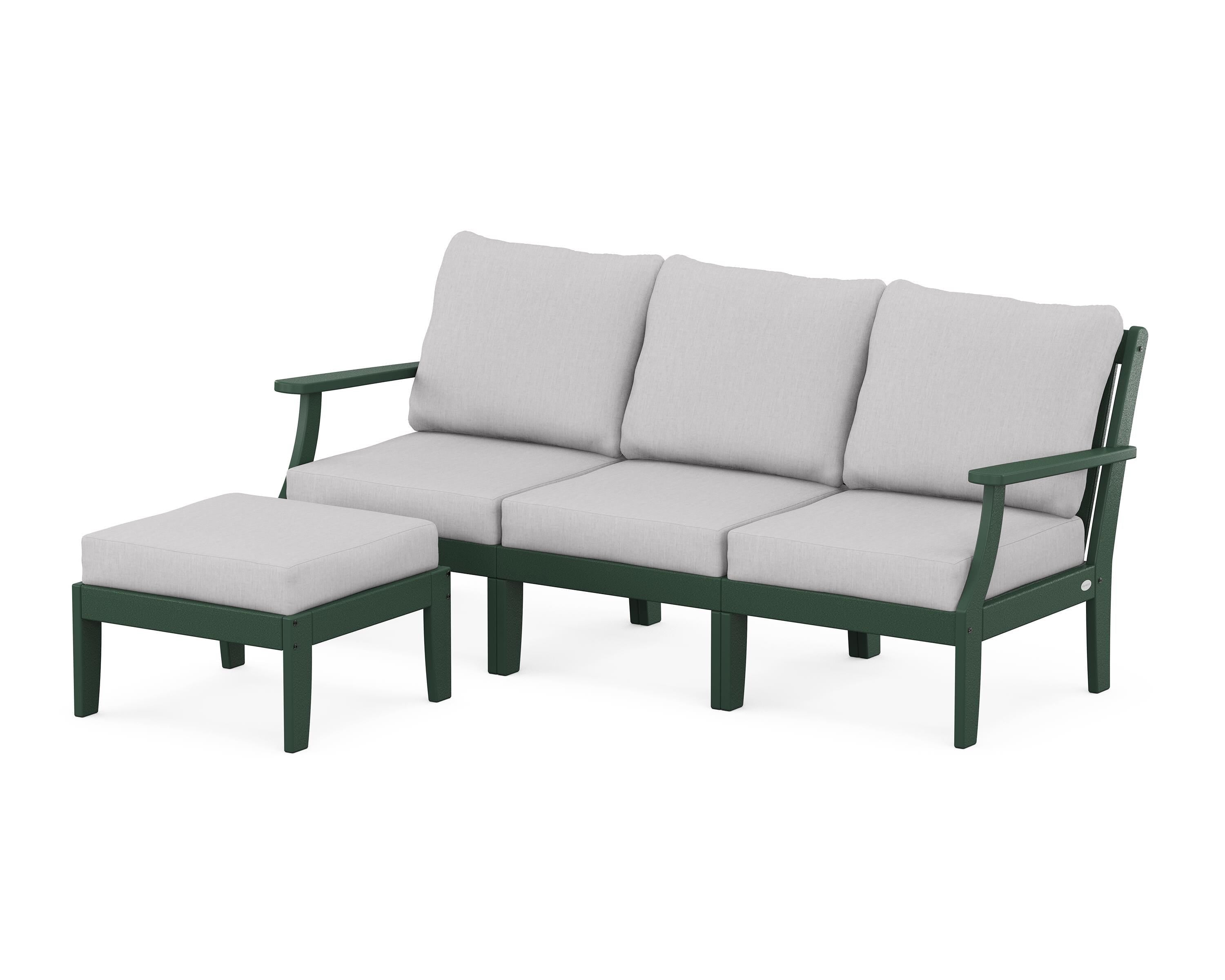 POLYWOOD® Braxton Modular 4-Piece Deep Seating Set with Ottoman in Green / Granite