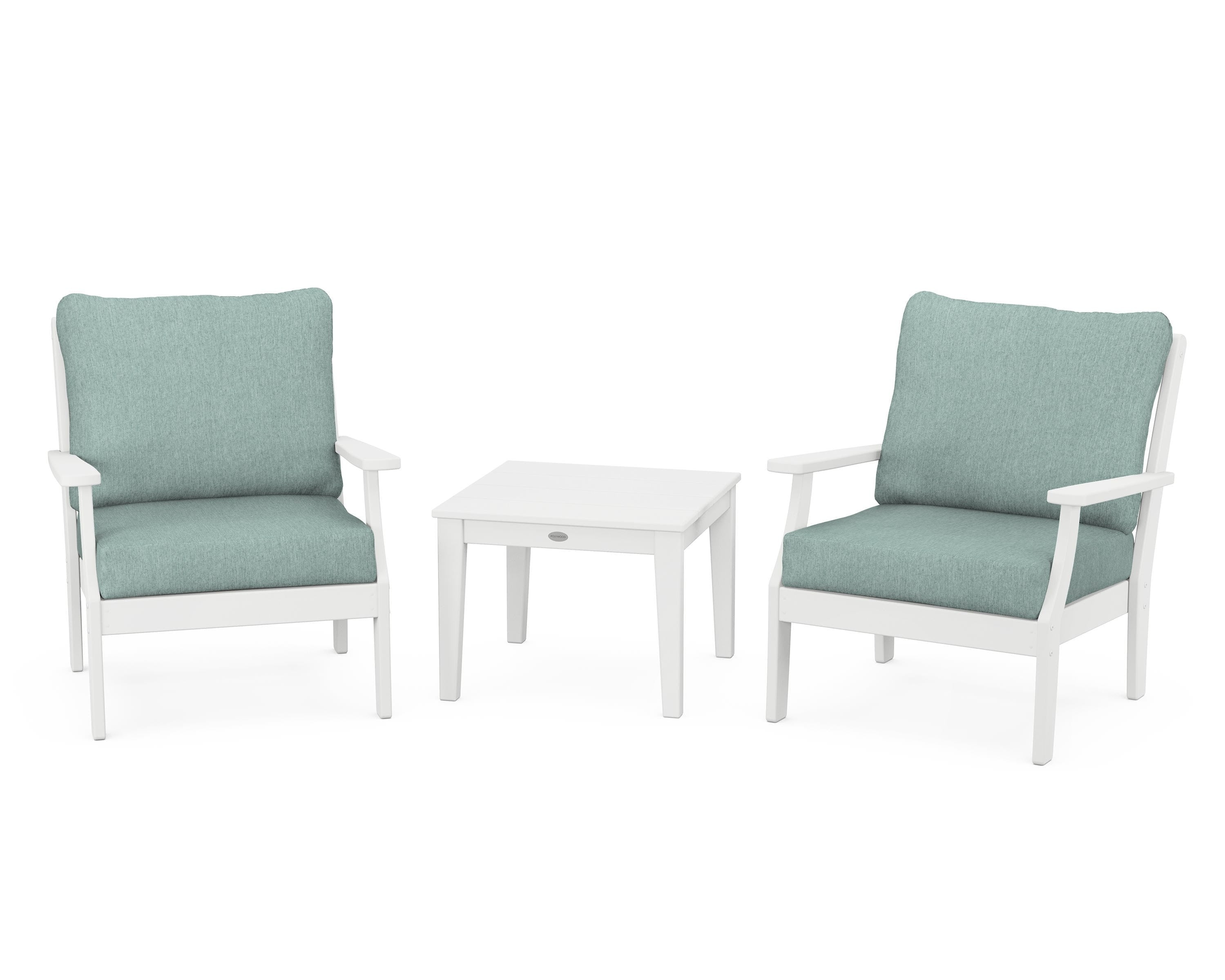 POLYWOOD® Braxton 3-Piece Deep Seating Set in White / Glacier Spa