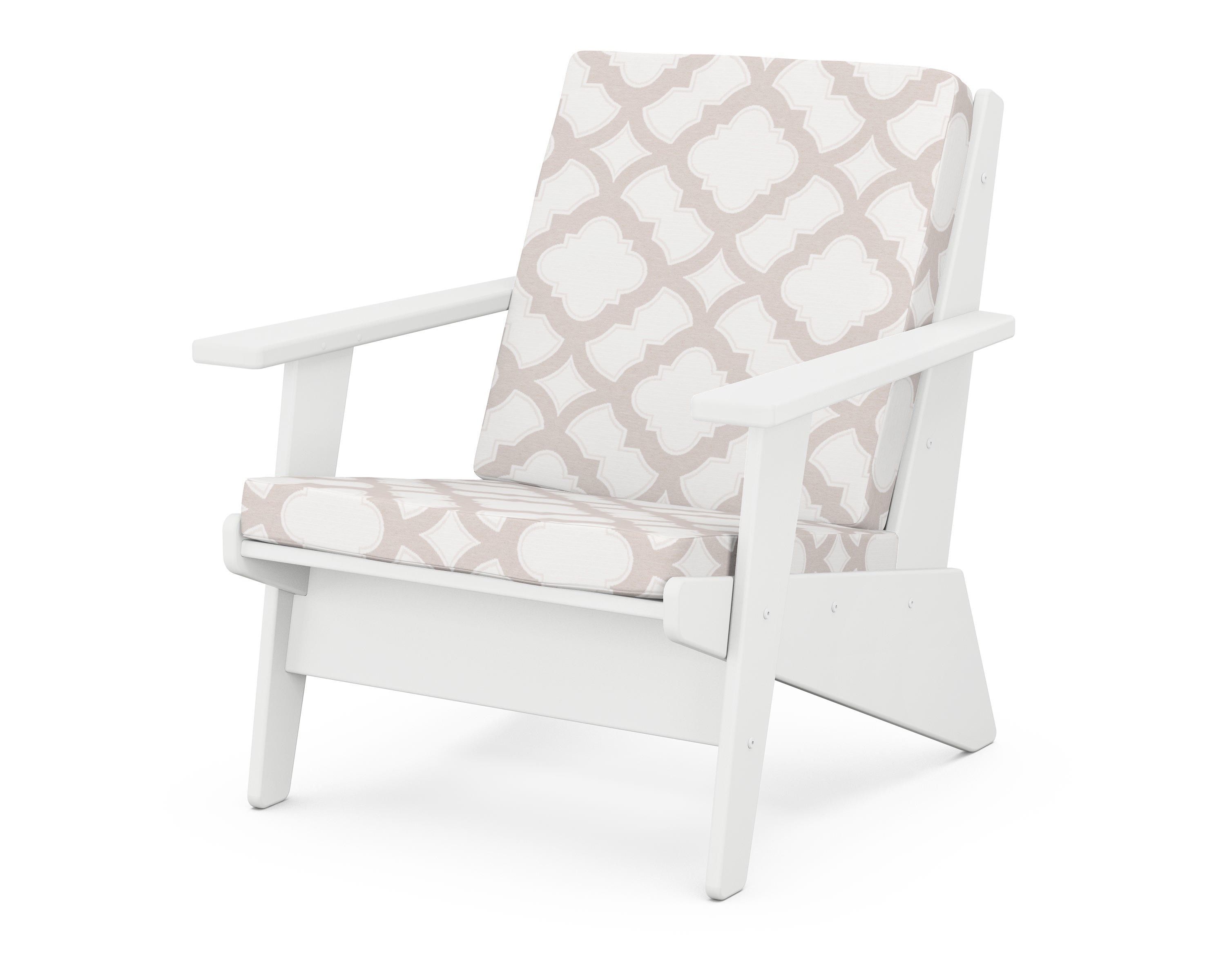 POLYWOOD® Riviera Modern Lounge Chair in White / Trellis Dune Burlap