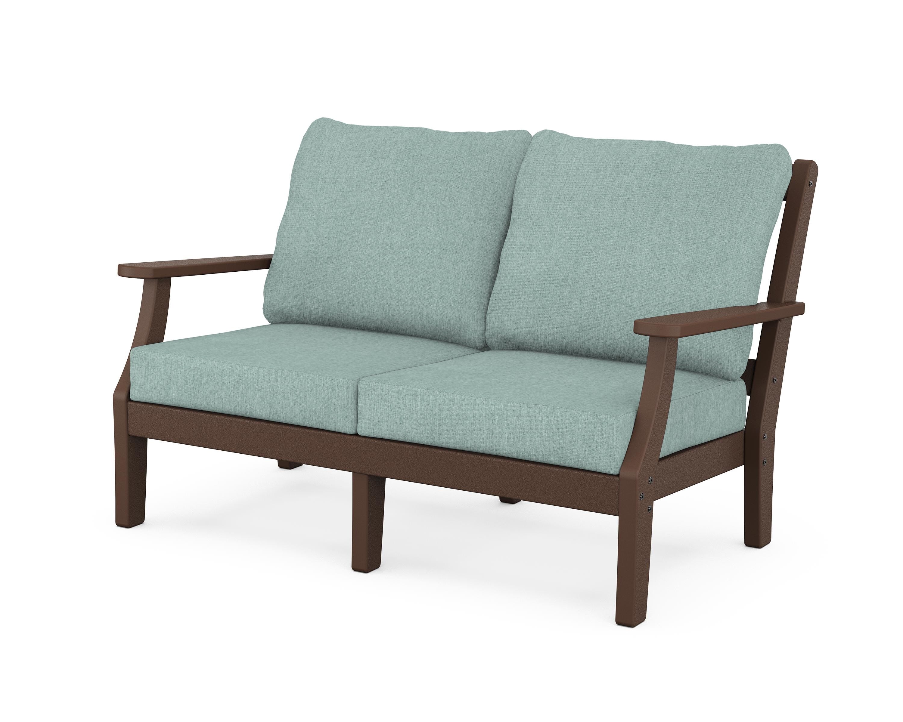 Martha Stewart by POLYWOOD® Chinoiserie Deep Seating Loveseat in Mahogany / Glacier Spa