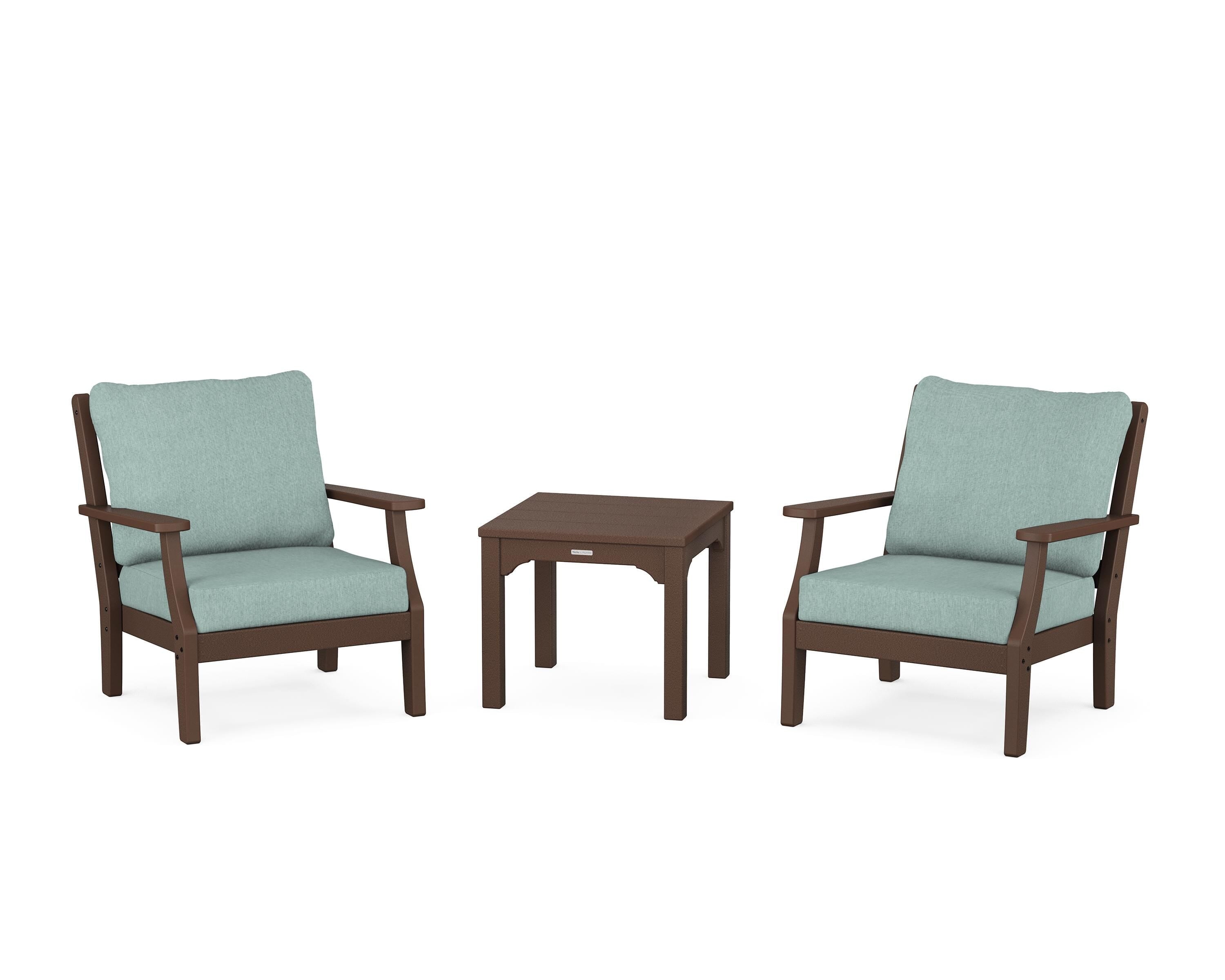 Martha Stewart by POLYWOOD® Chinoiserie 3-Piece Deep Seating Set in Mahogany / Glacier Spa