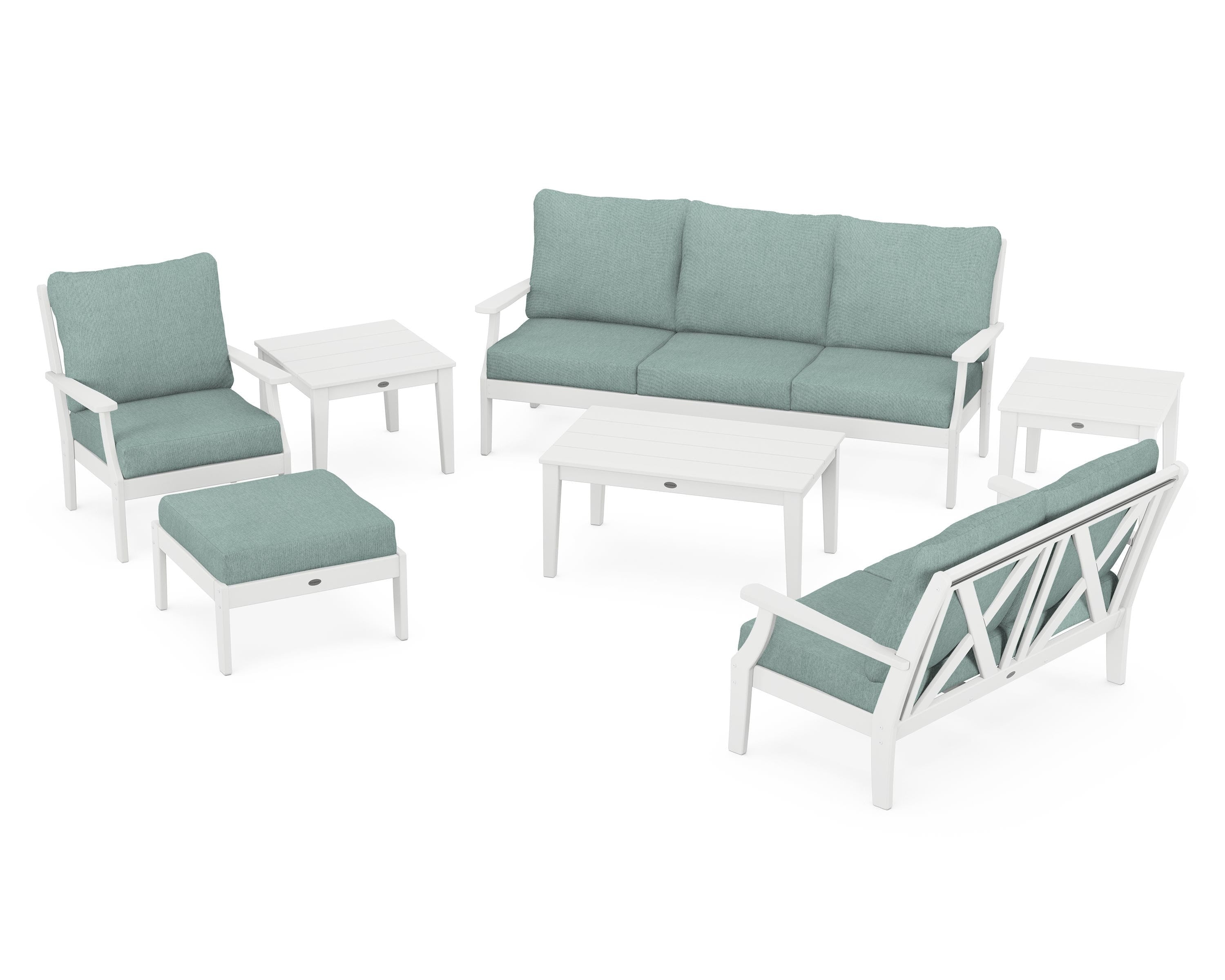 POLYWOOD® Braxton 7-Piece Deep Seating Set in White / Glacier Spa