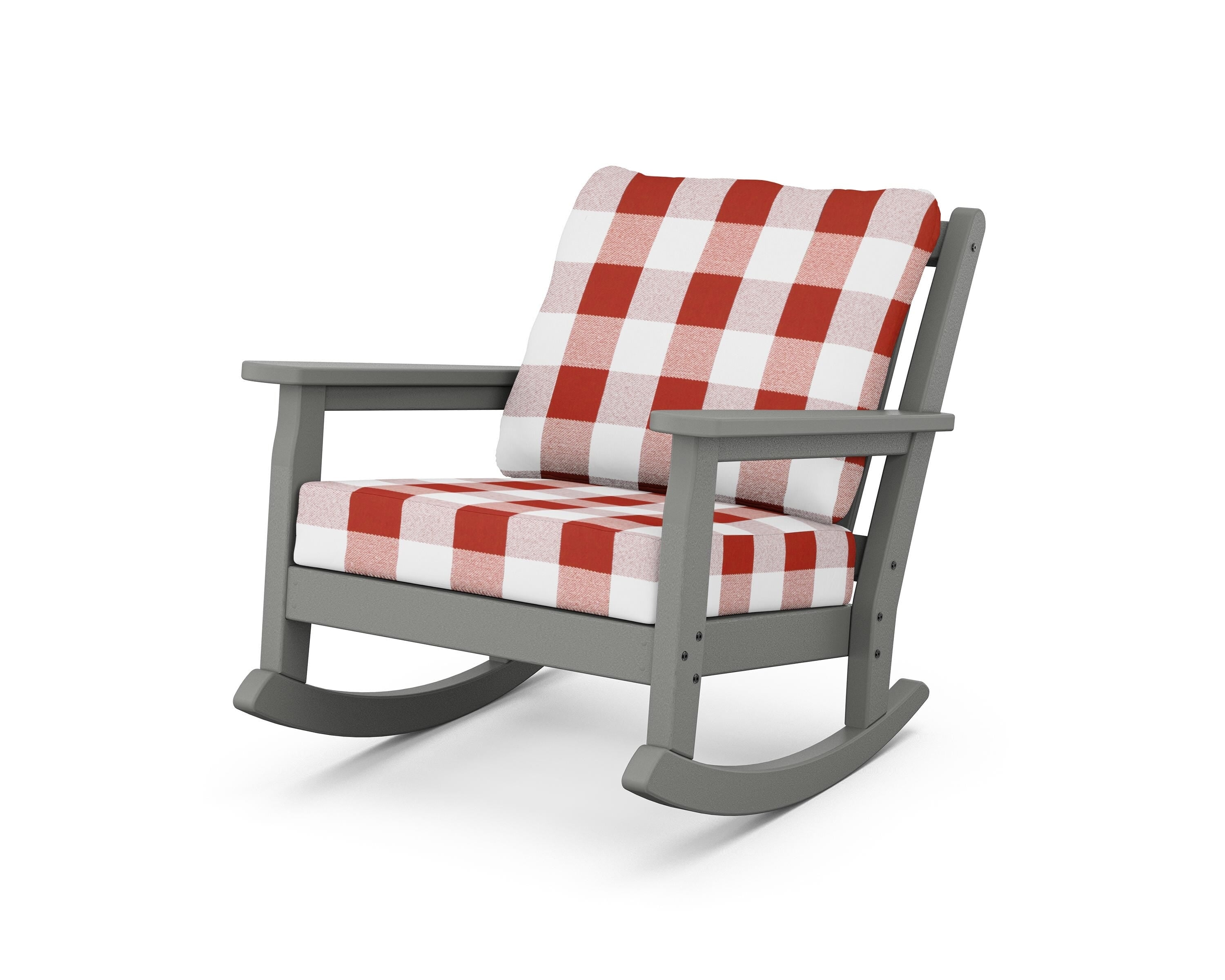 POLYWOOD® Chippendale Deep Seating Rocking Chair in Slate Grey / Buffalo Plaid Crimson