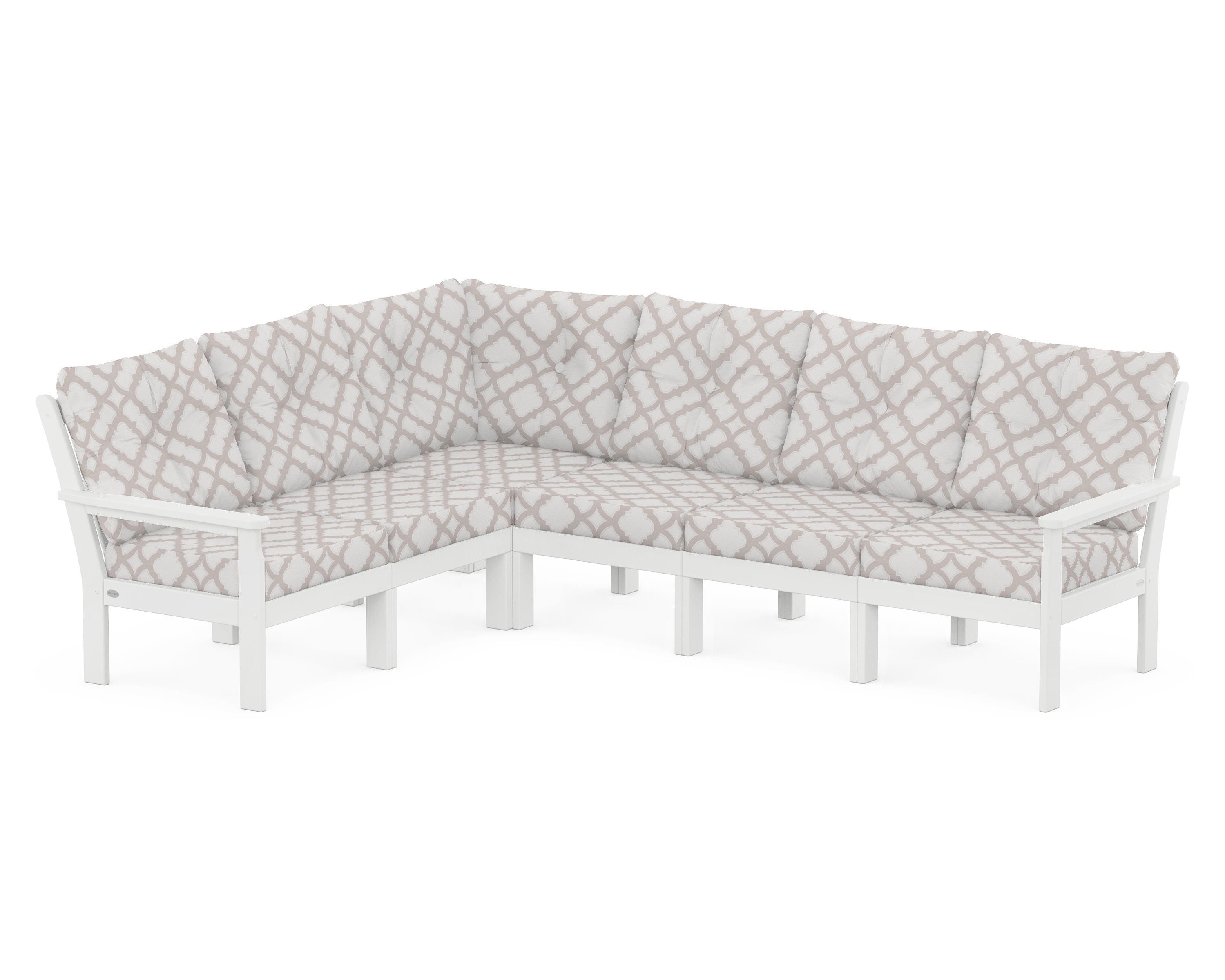POLYWOOD® Vineyard 6-Piece Sectional in White / Trellis Dune Burlap