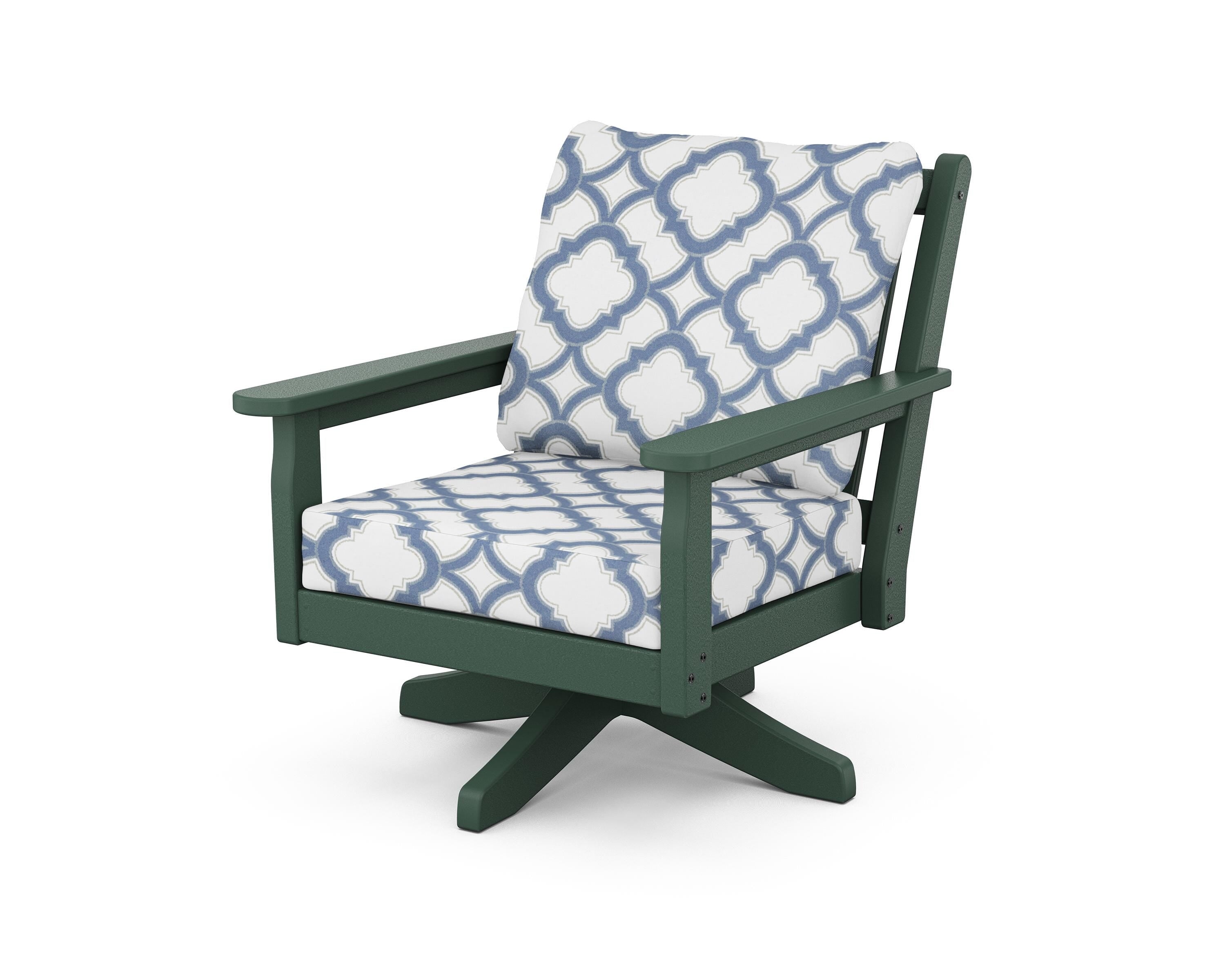 POLYWOOD® Chippendale Deep Seating Swivel Chair in Green / Trellis Sky Blue