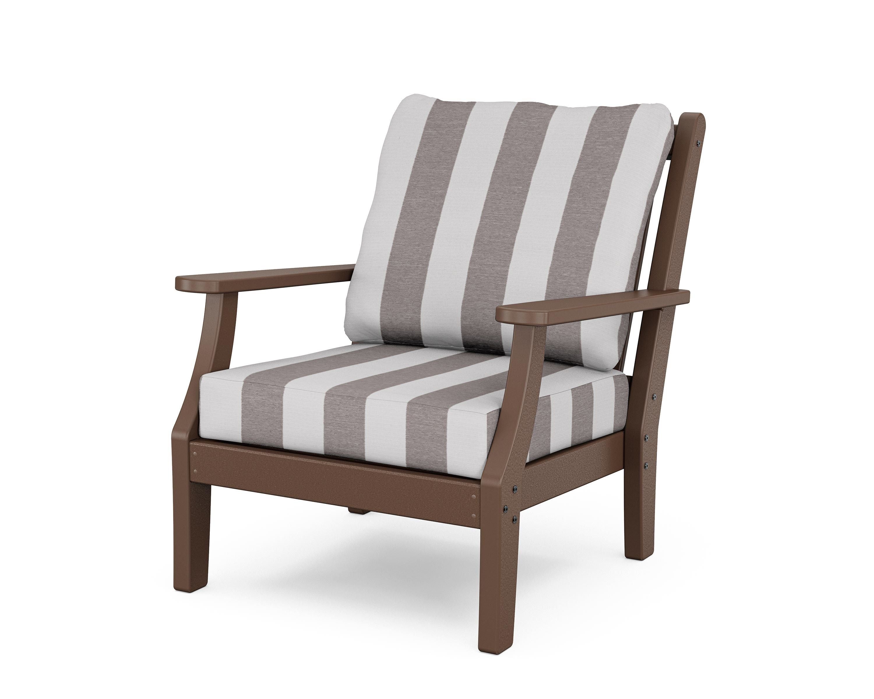 Country Living Wovendale Deep Seating Chair in Mahogany / Cabana Stripe Grey Mist
