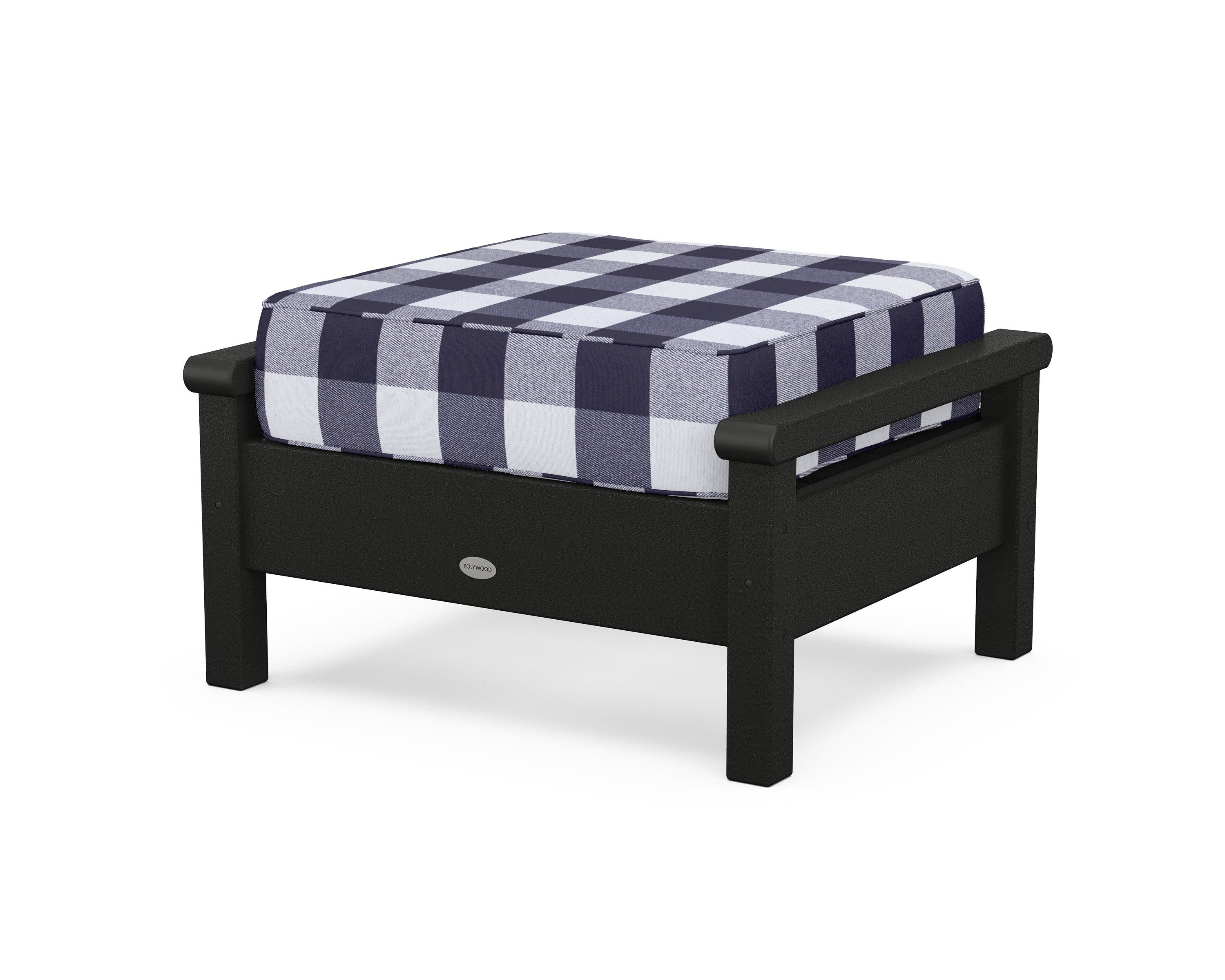 POLYWOOD® Harbour Deep Seating Ottoman in Black / Buffalo Plaid Navy
