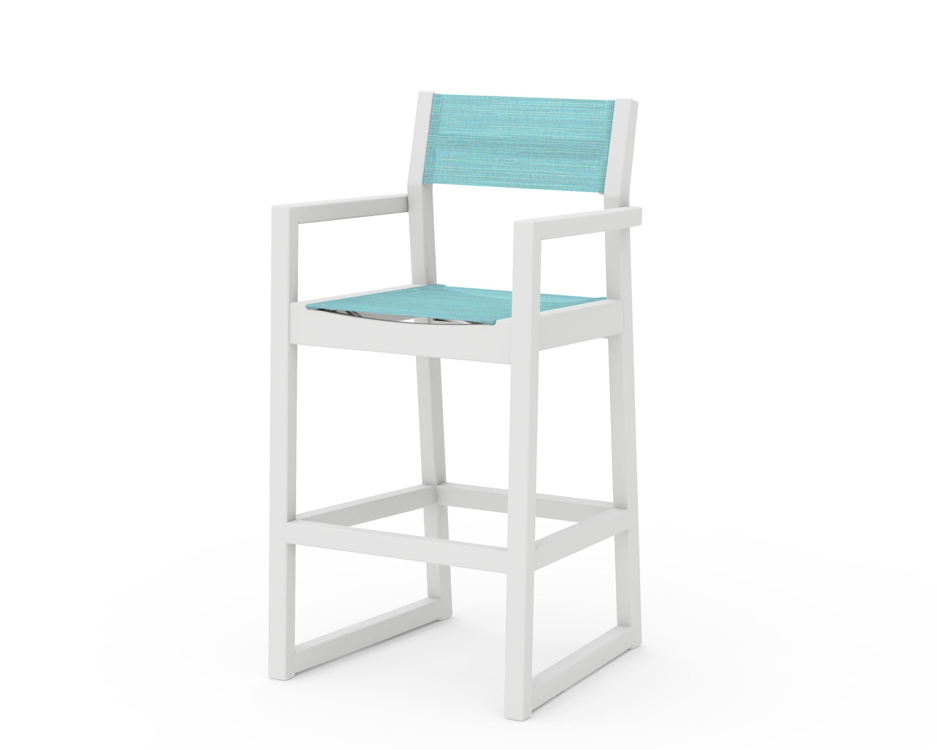 POLYWOOD® EDGE Sling Bar Arm Chair in White / Dupioni Aquamarine Sling