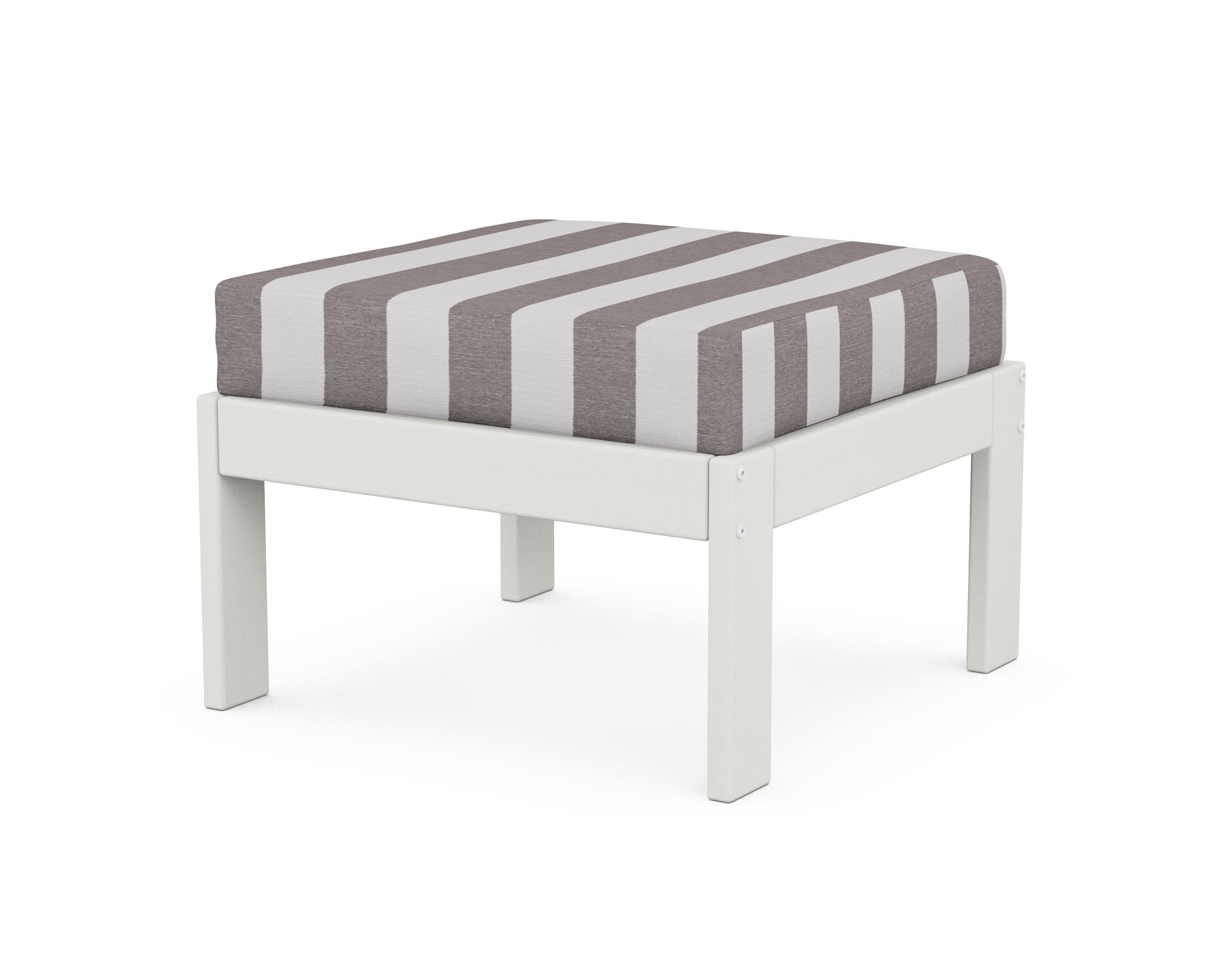 POLYWOOD® Vineyard Modular Ottoman in Vintage White / Cabana Stripe Grey Mist