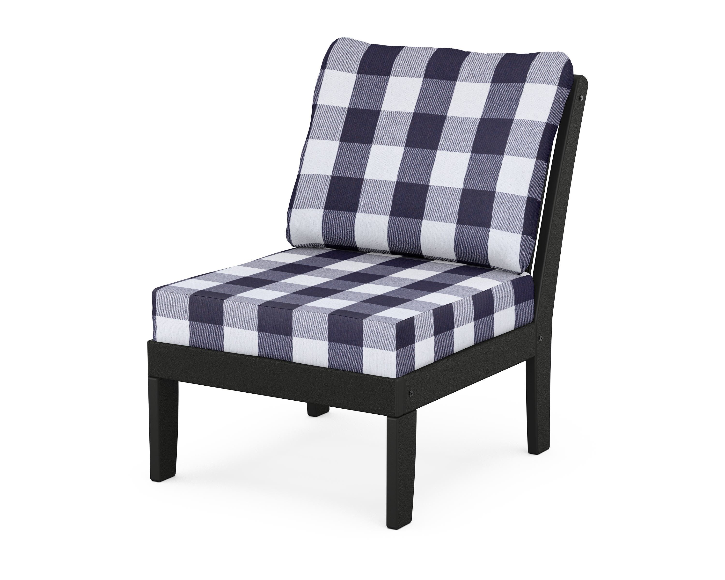 POLYWOOD® Braxton Modular Armless Chair in Black / Buffalo Plaid Navy