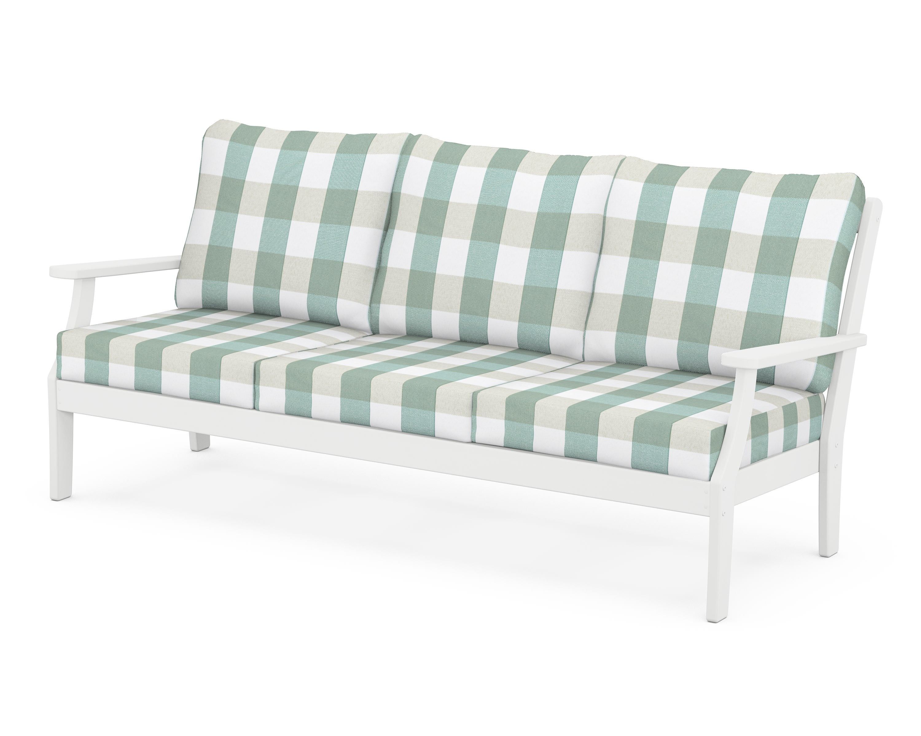 POLYWOOD® Braxton Deep Seating Sofa in White / Buffalo Plaid Glacier Spa