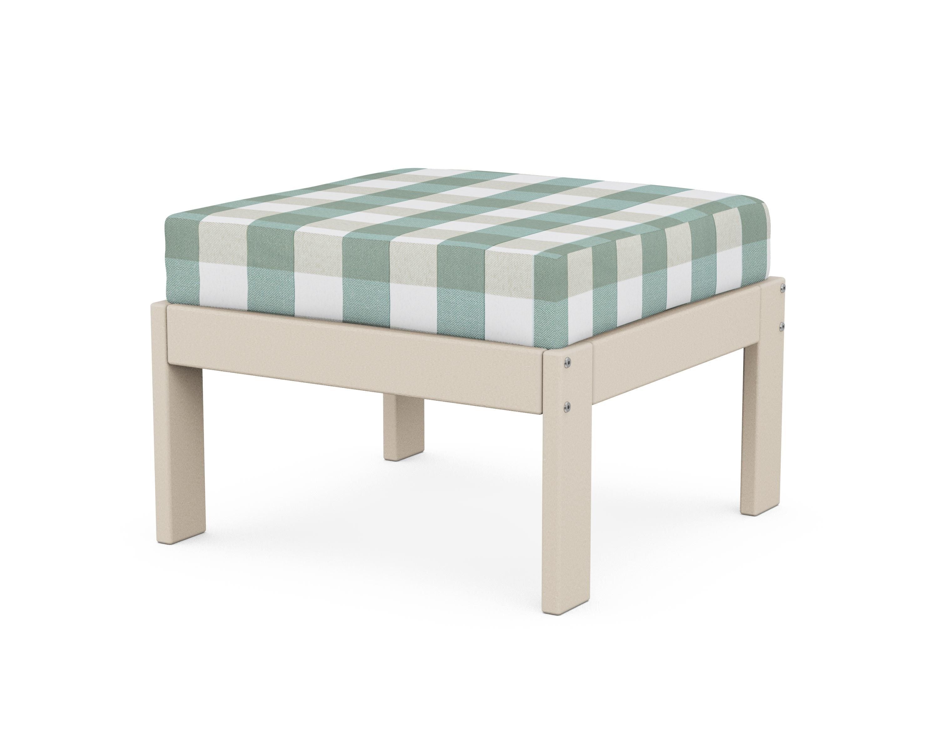POLYWOOD® Vineyard Modular Ottoman in Sand / Buffalo Plaid Glacier Spa