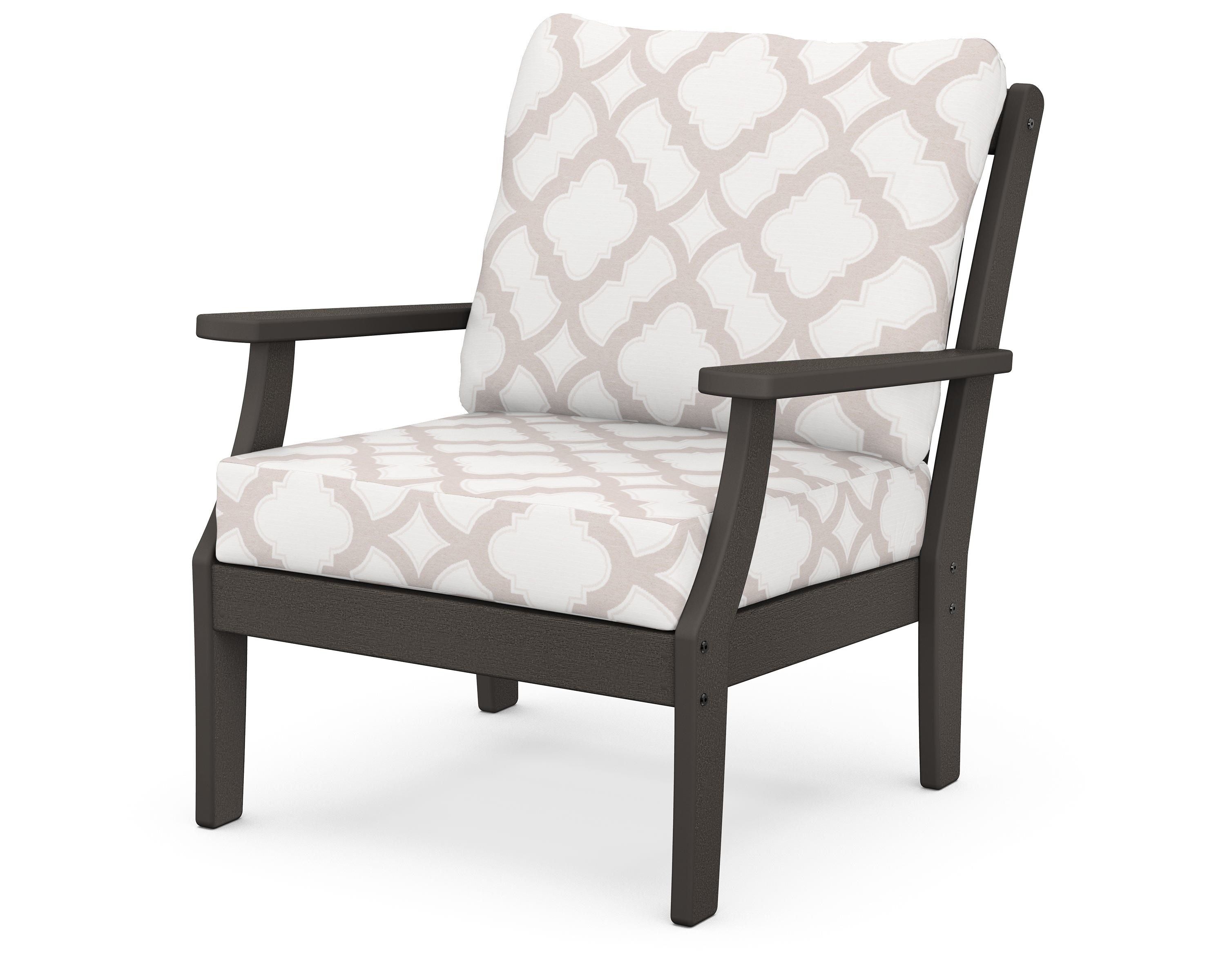 POLYWOOD® Braxton Deep Seating Chair in Vintage Coffee / Trellis Dune Burlap