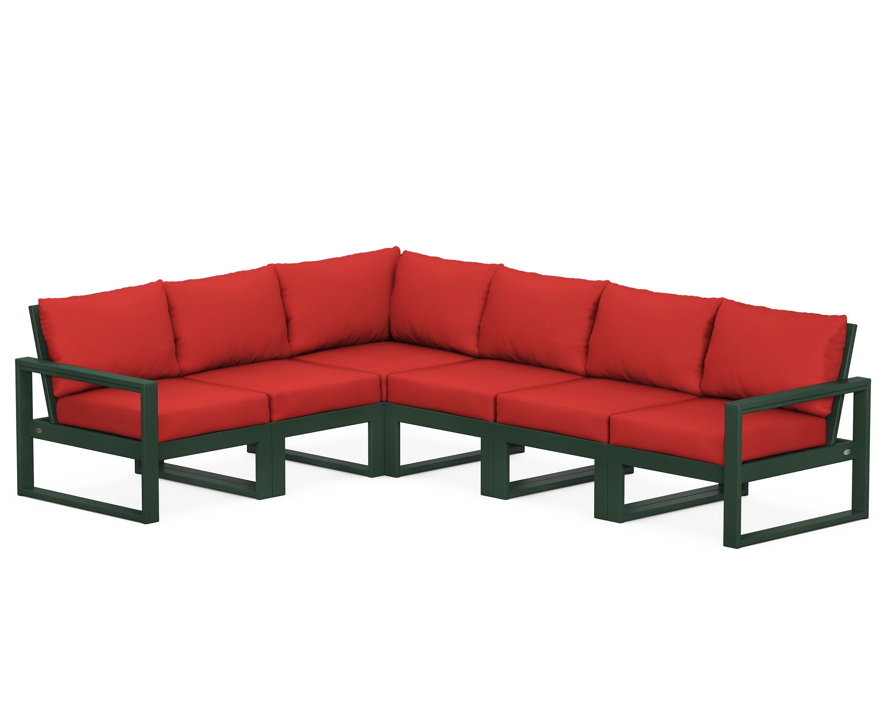 POLYWOOD® EDGE 6-Piece Modular Deep Seating Set in Green / Crimson Linen