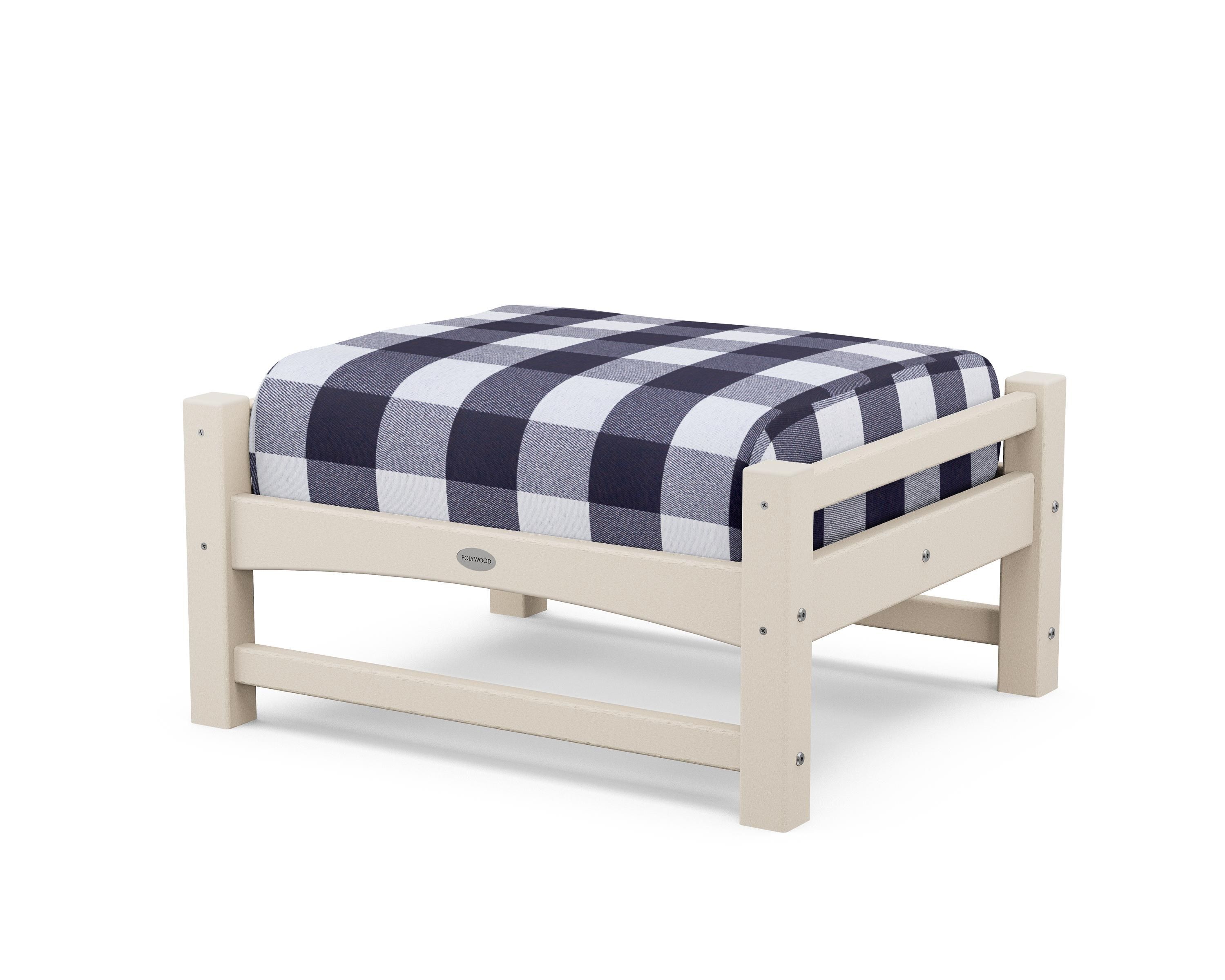 POLYWOOD® Club Ottoman in Sand / Buffalo Plaid Navy