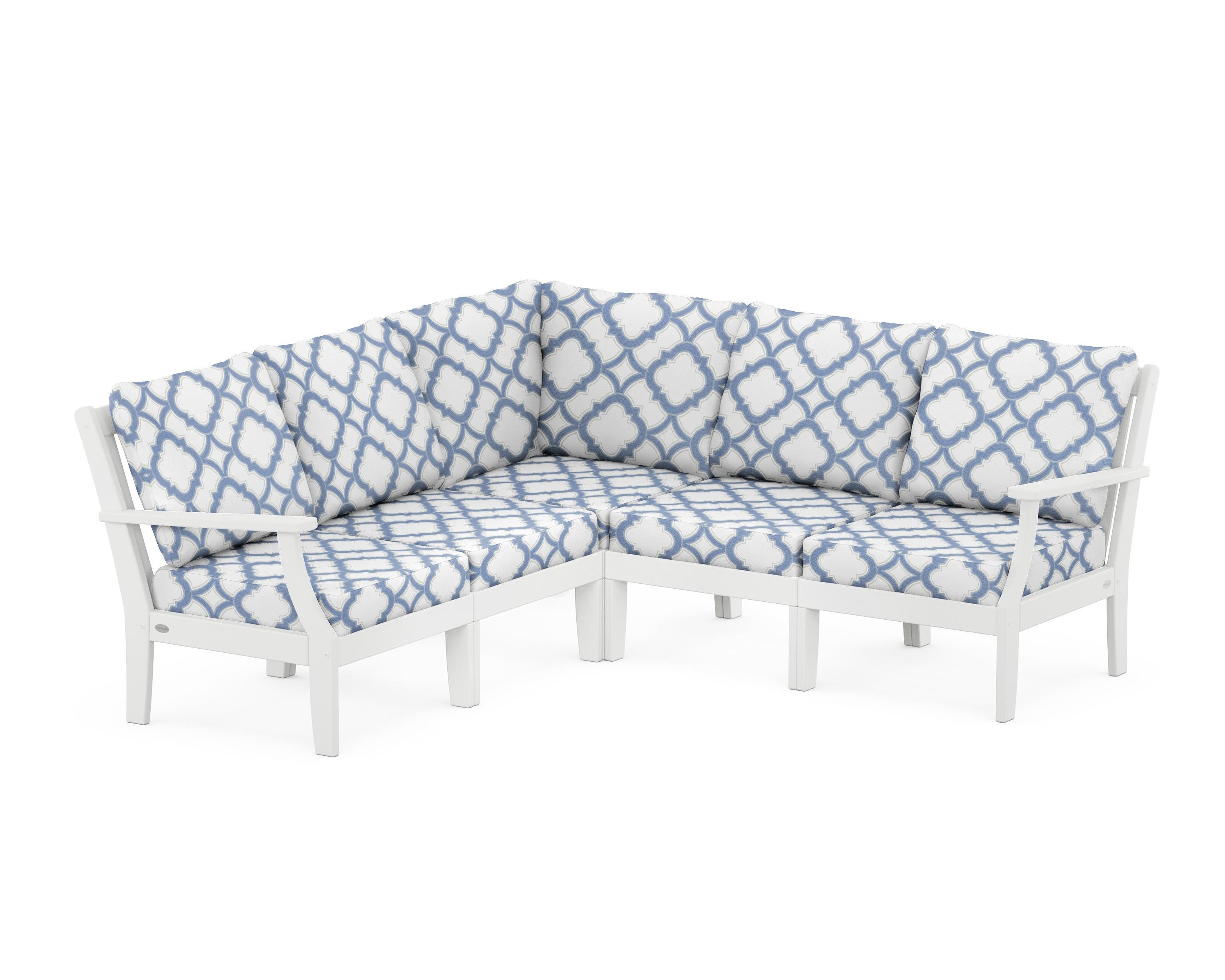 POLYWOOD® Braxton Modular 5-Piece Deep Seating Set in White / Trellis Sky Blue