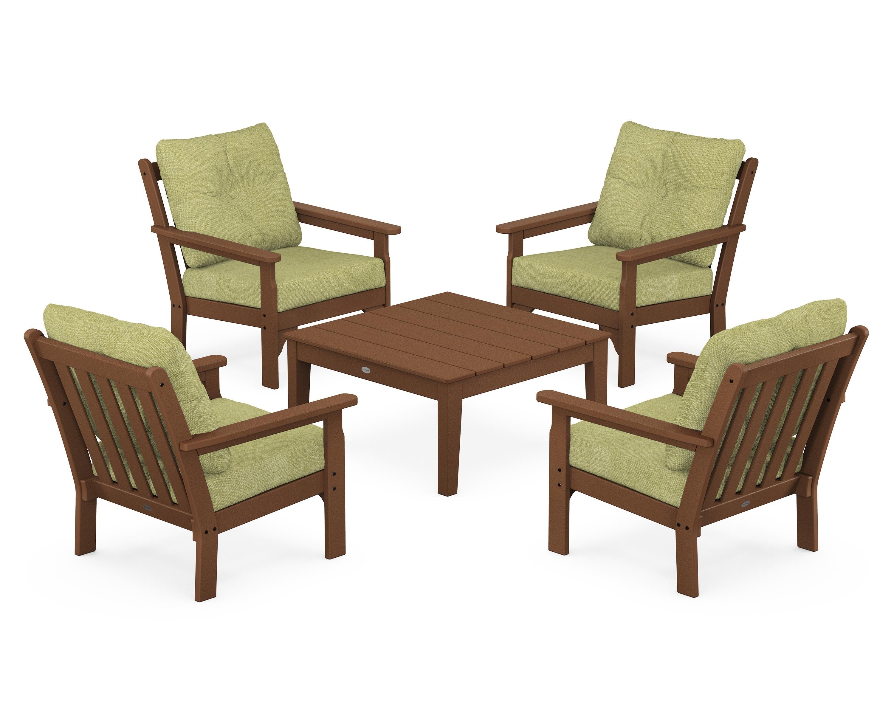 POLYWOOD® Vineyard 5-Piece Deep Seating Conversation Set in Teak / Chartreuse Boucle