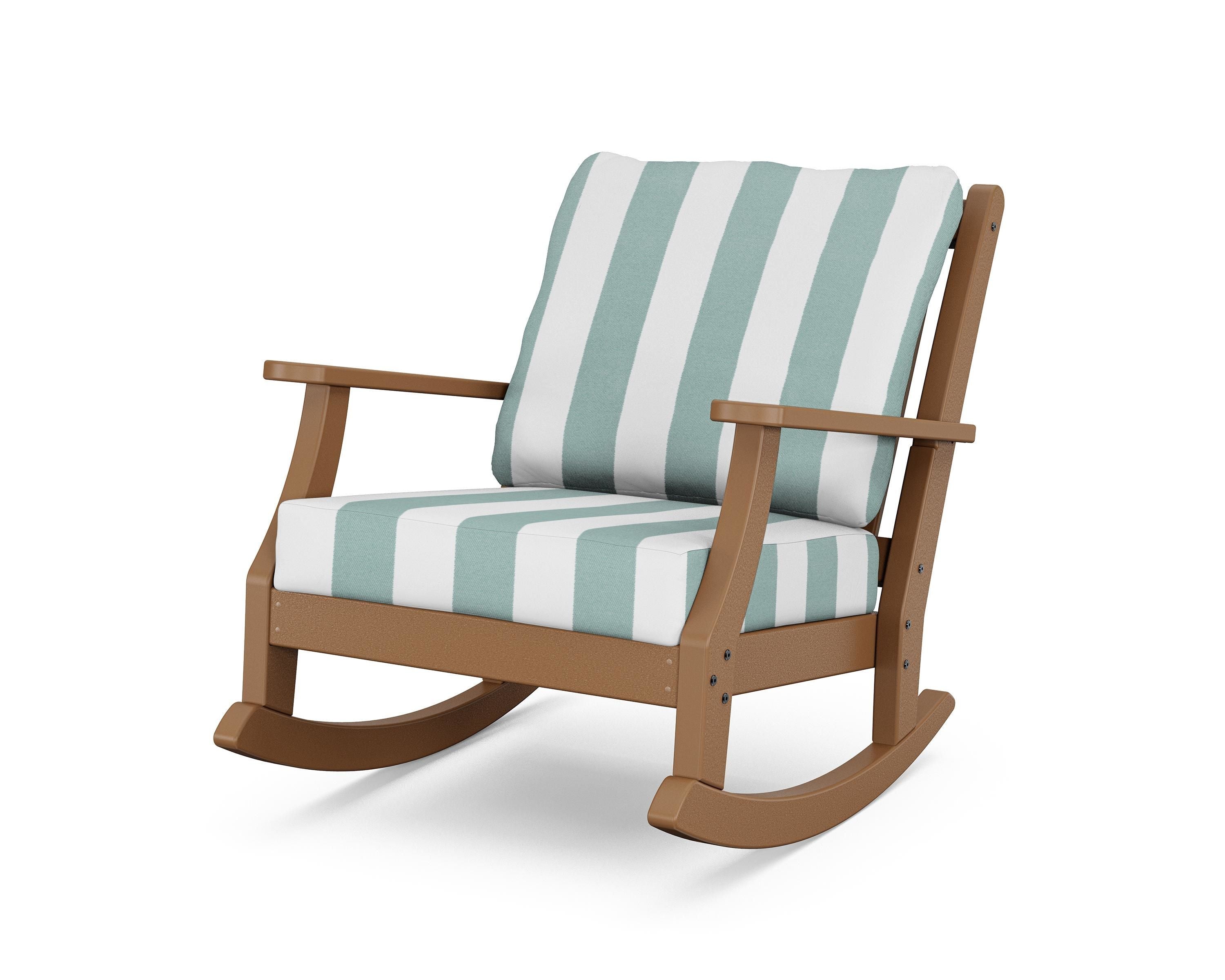 Country Living Wovendale Deep Seating Rocking Chair in Teak / Cabana Stripe Glacier Spa