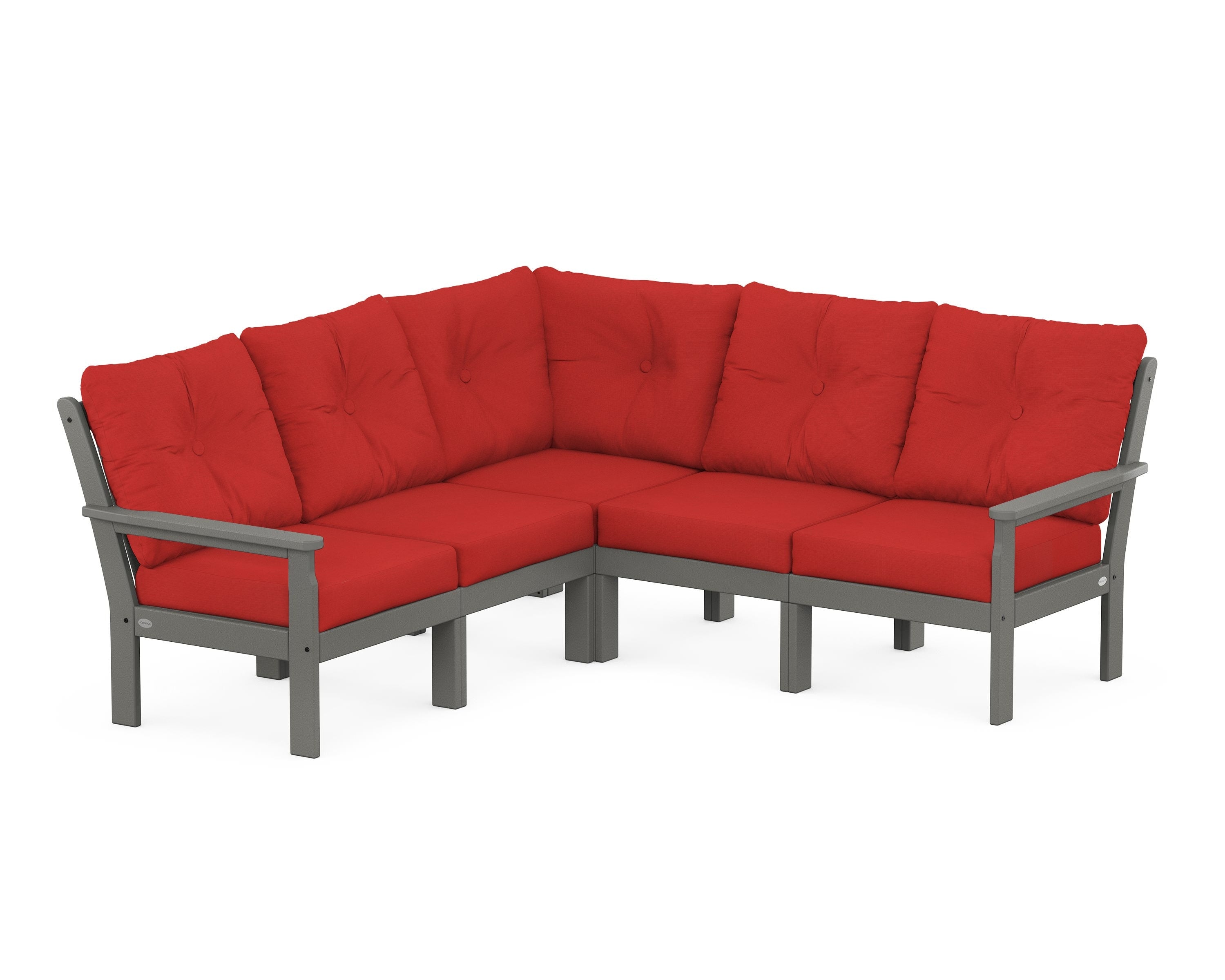POLYWOOD® Vineyard 5-Piece Sectional in Slate Grey / Crimson Linen