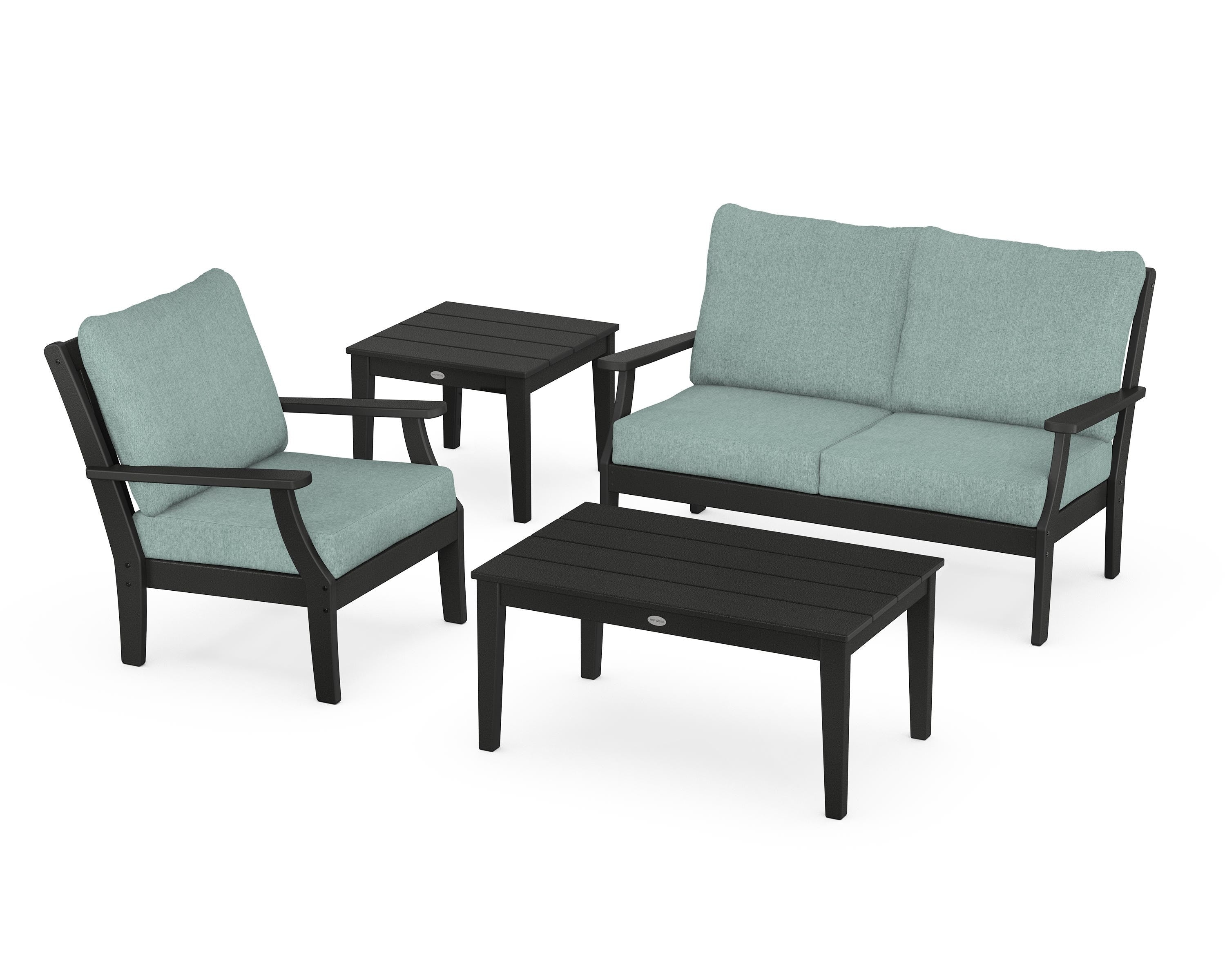 POLYWOOD® Braxton 4-Piece Deep Seating Set in Black / Glacier Spa