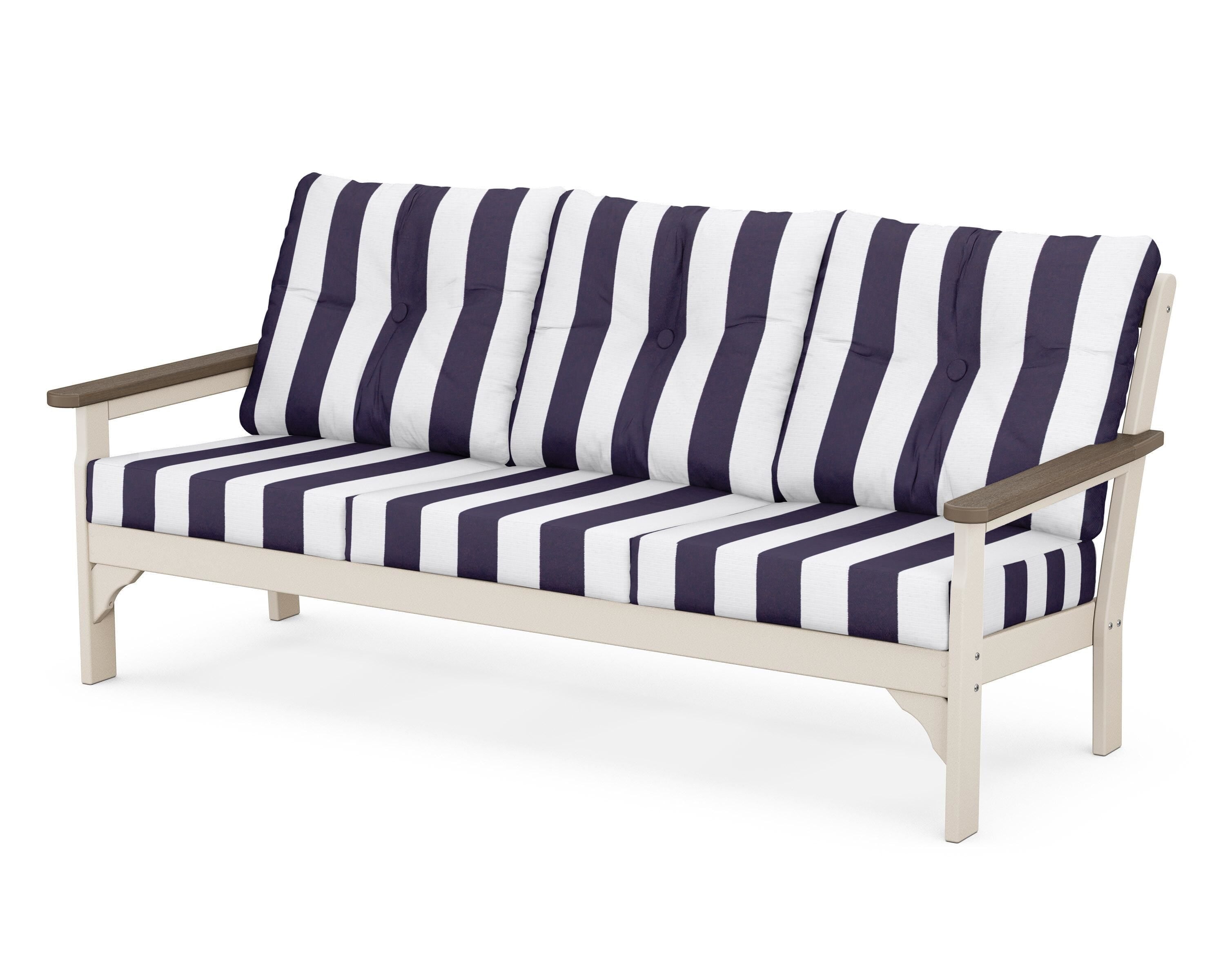 POLYWOOD® Vineyard Deep Seating Sofa in Sand / Kona / Cabana Stripe Navy