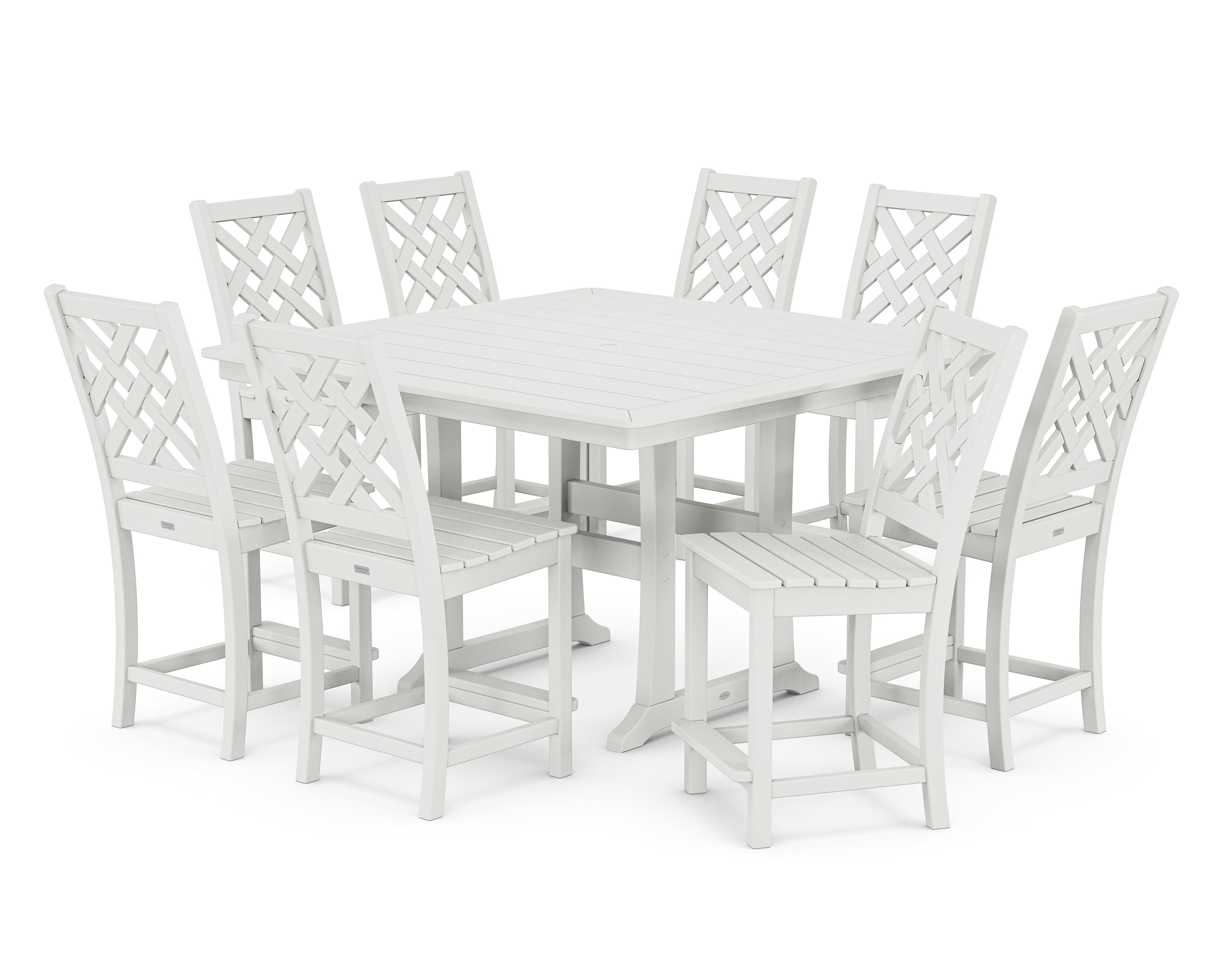 Country Living Wovendale Side Chair 9-Piece Square Counter Set with Trestle Legs in White