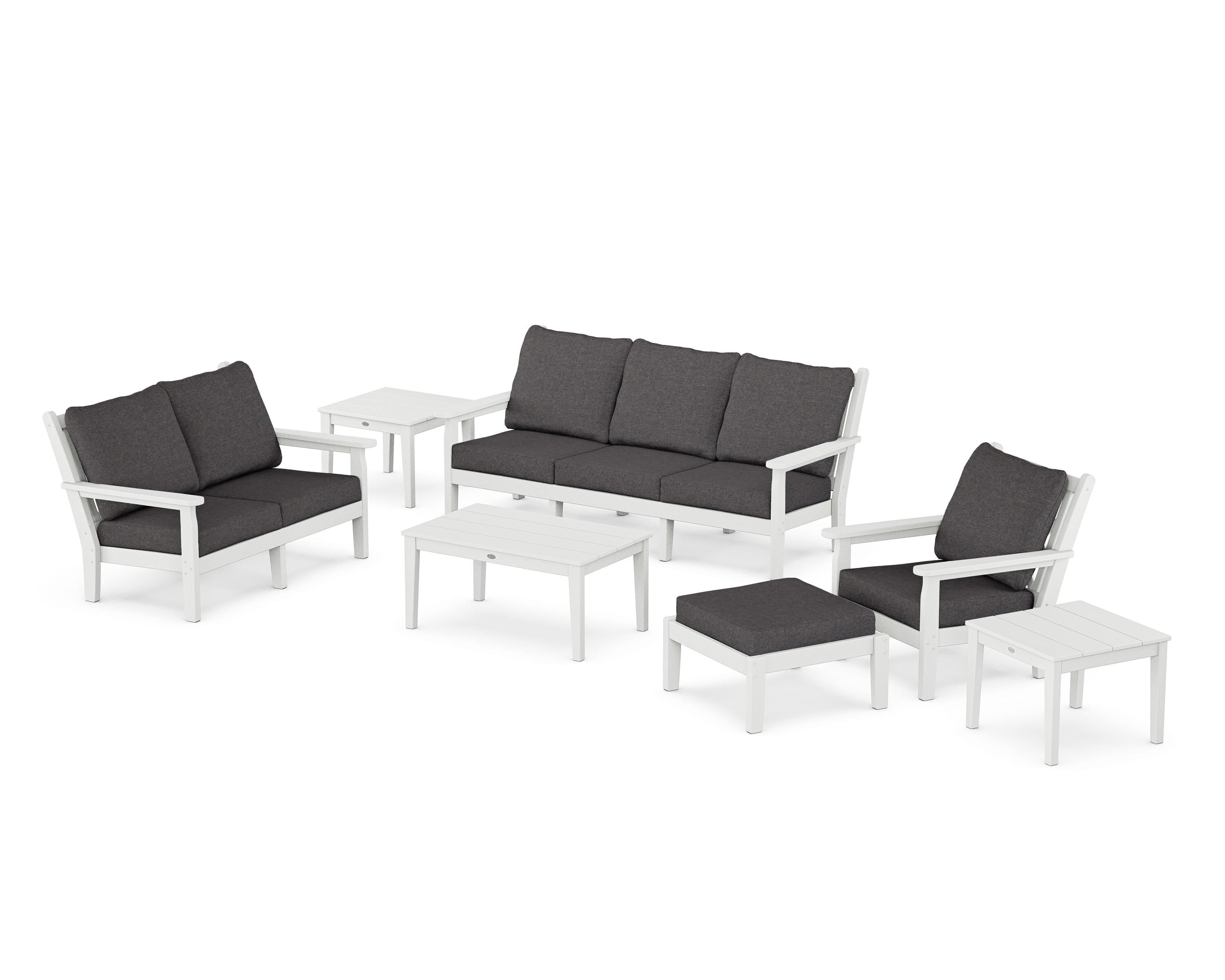 POLYWOOD® Chippendale 7-Piece Deep Seating Set in White / Ash Charcoal