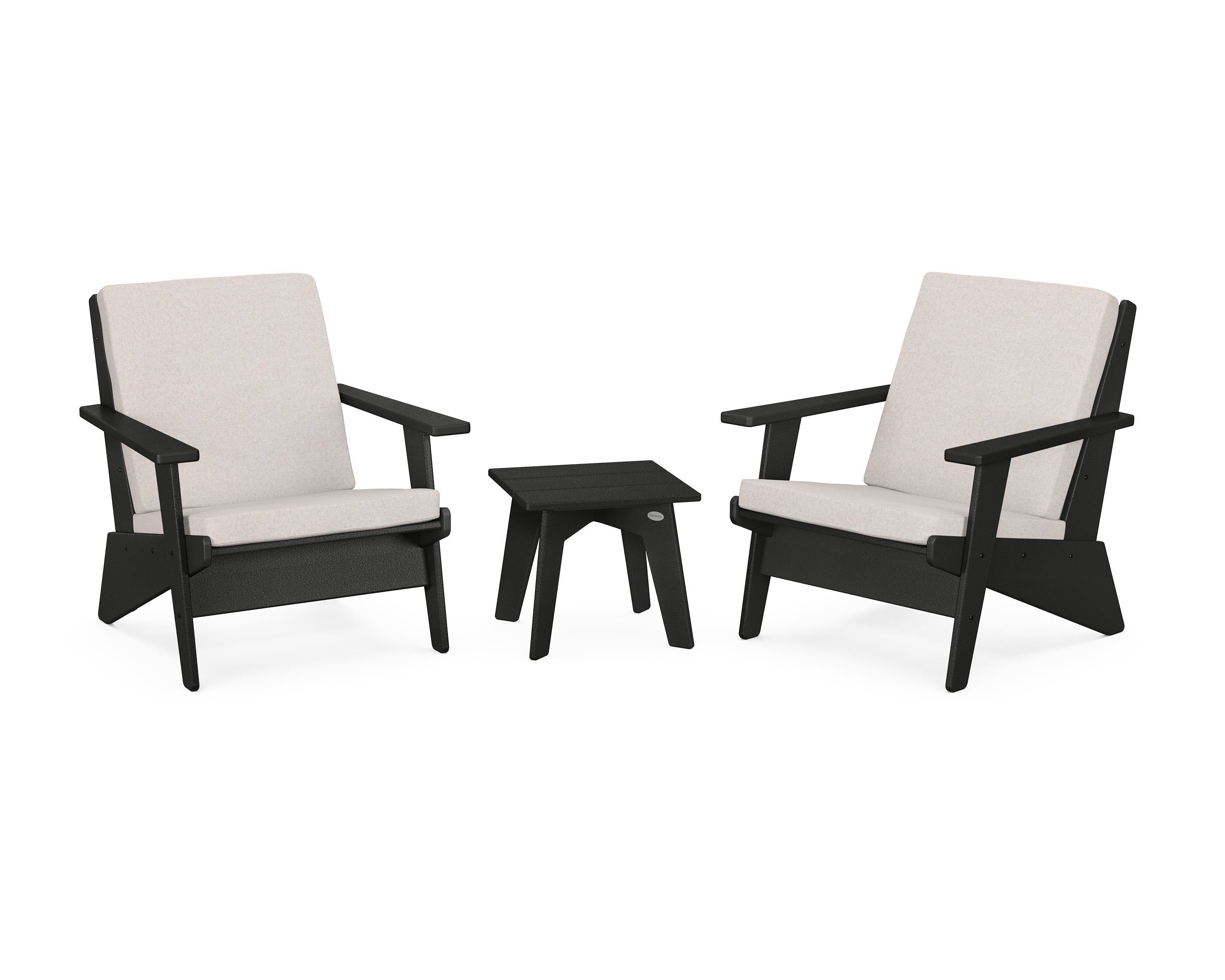POLYWOOD® Riviera Modern Lounge 3-Piece Set in Black / Dune Burlap