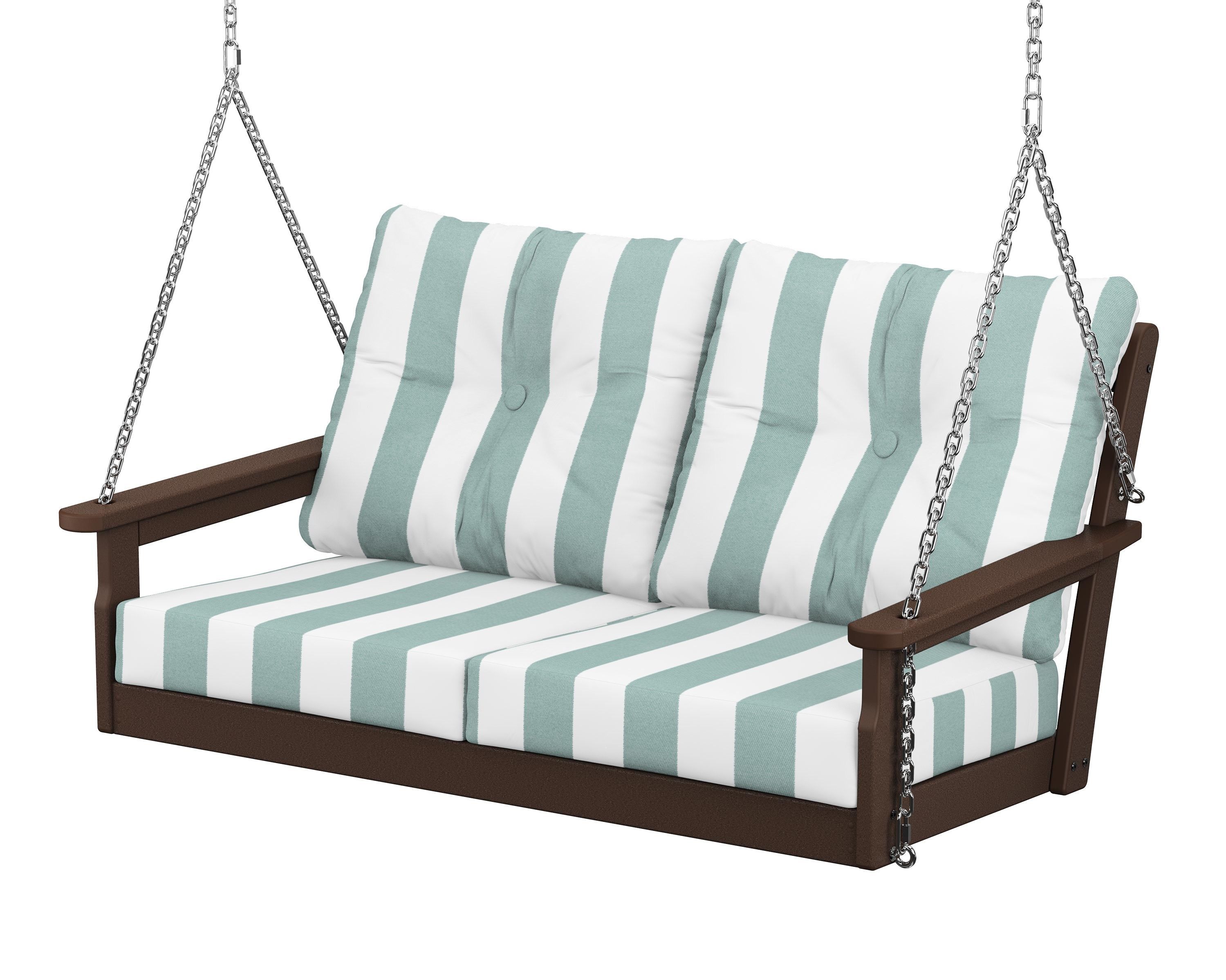 POLYWOOD® Vineyard Deep Seating Swing in Mahogany / Cabana Stripe Glacier Spa