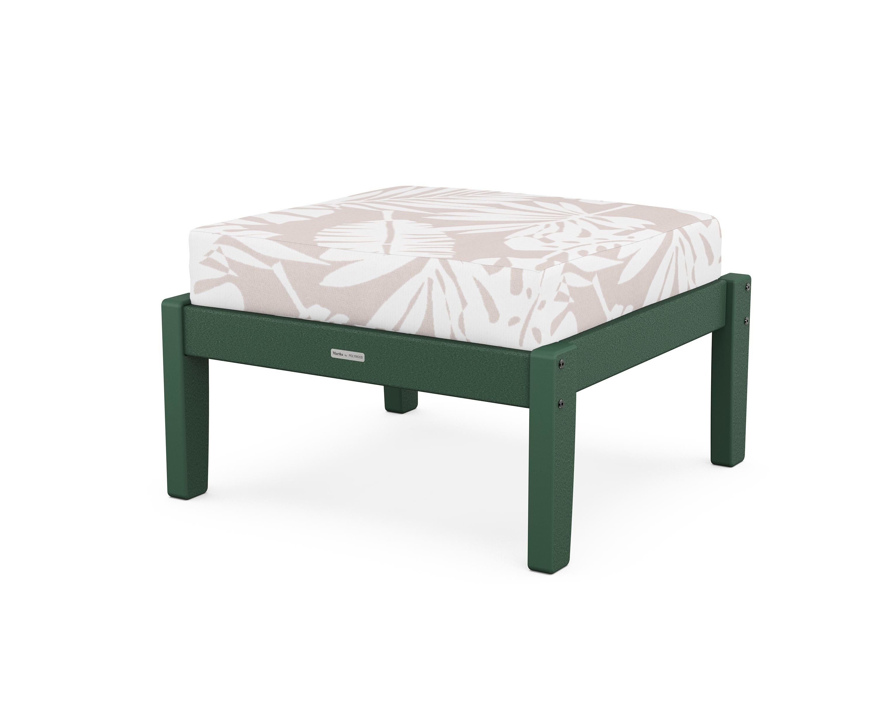 Martha Stewart by POLYWOOD® Chinoiserie Deep Seating Ottoman in Green / Leaf Dune Burlap