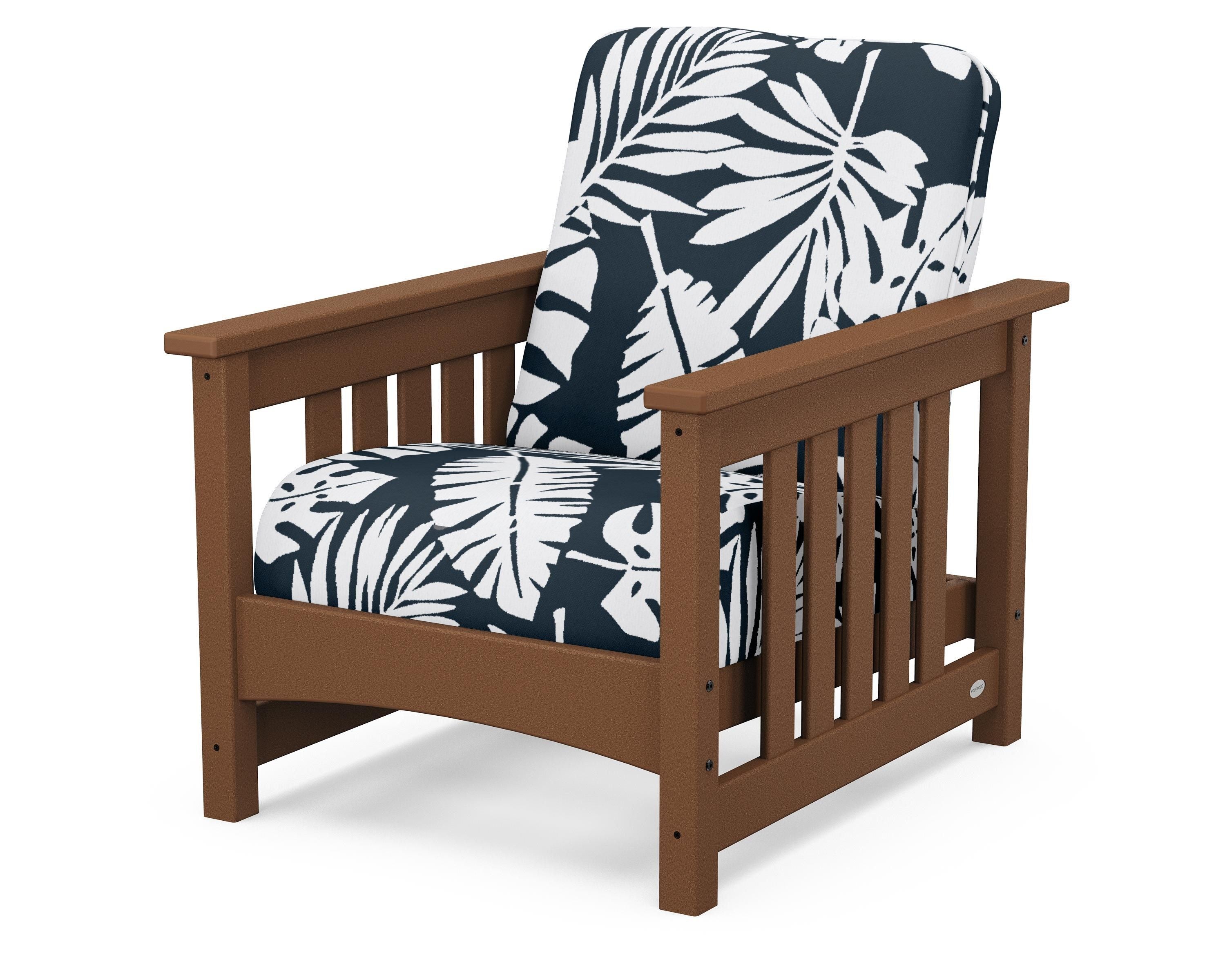 POLYWOOD® Club Mission Chair in Teak / Leaf Marine Indigo