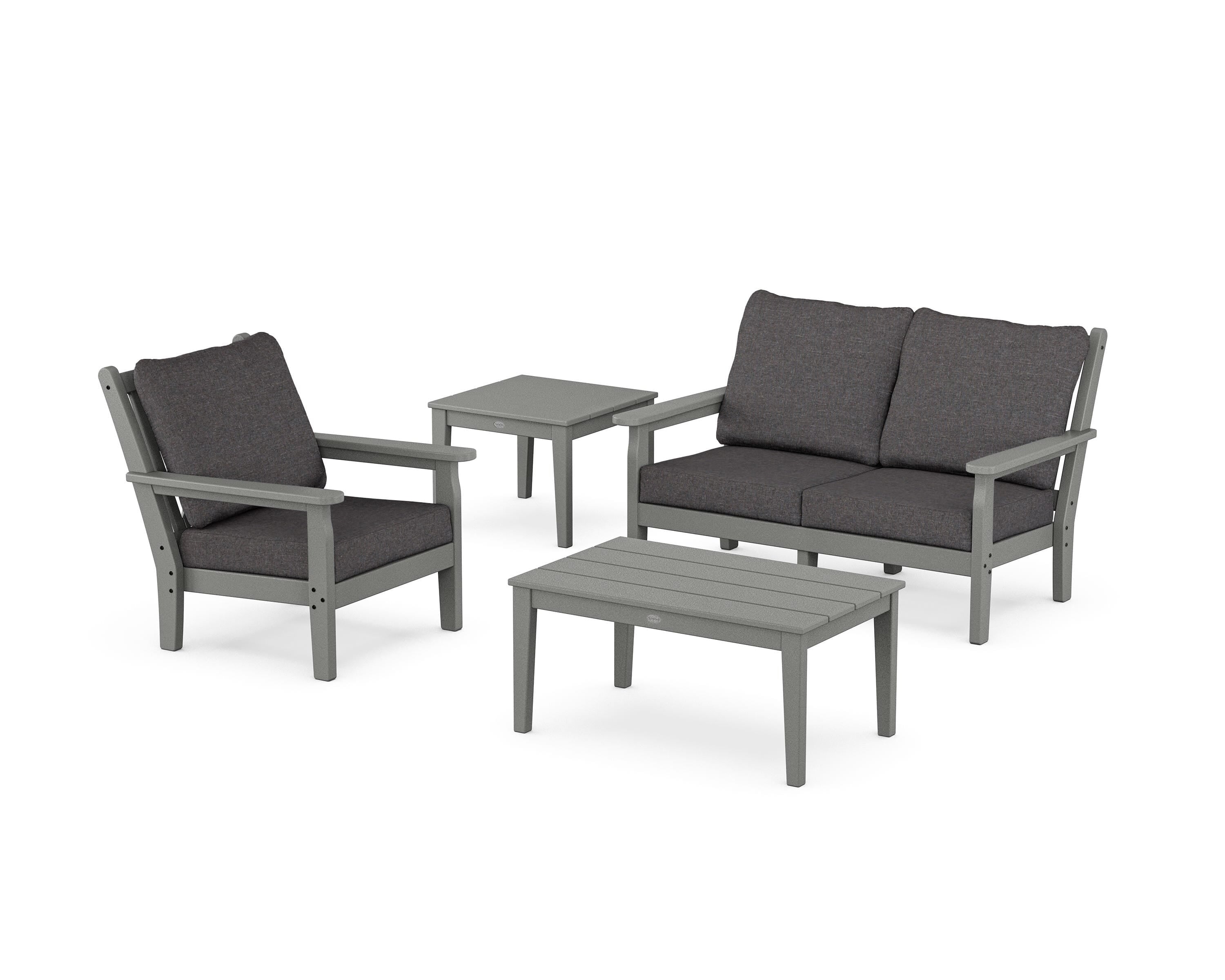 POLYWOOD® Chippendale 4-Piece Deep Seating Set in Slate Grey / Ash Charcoal