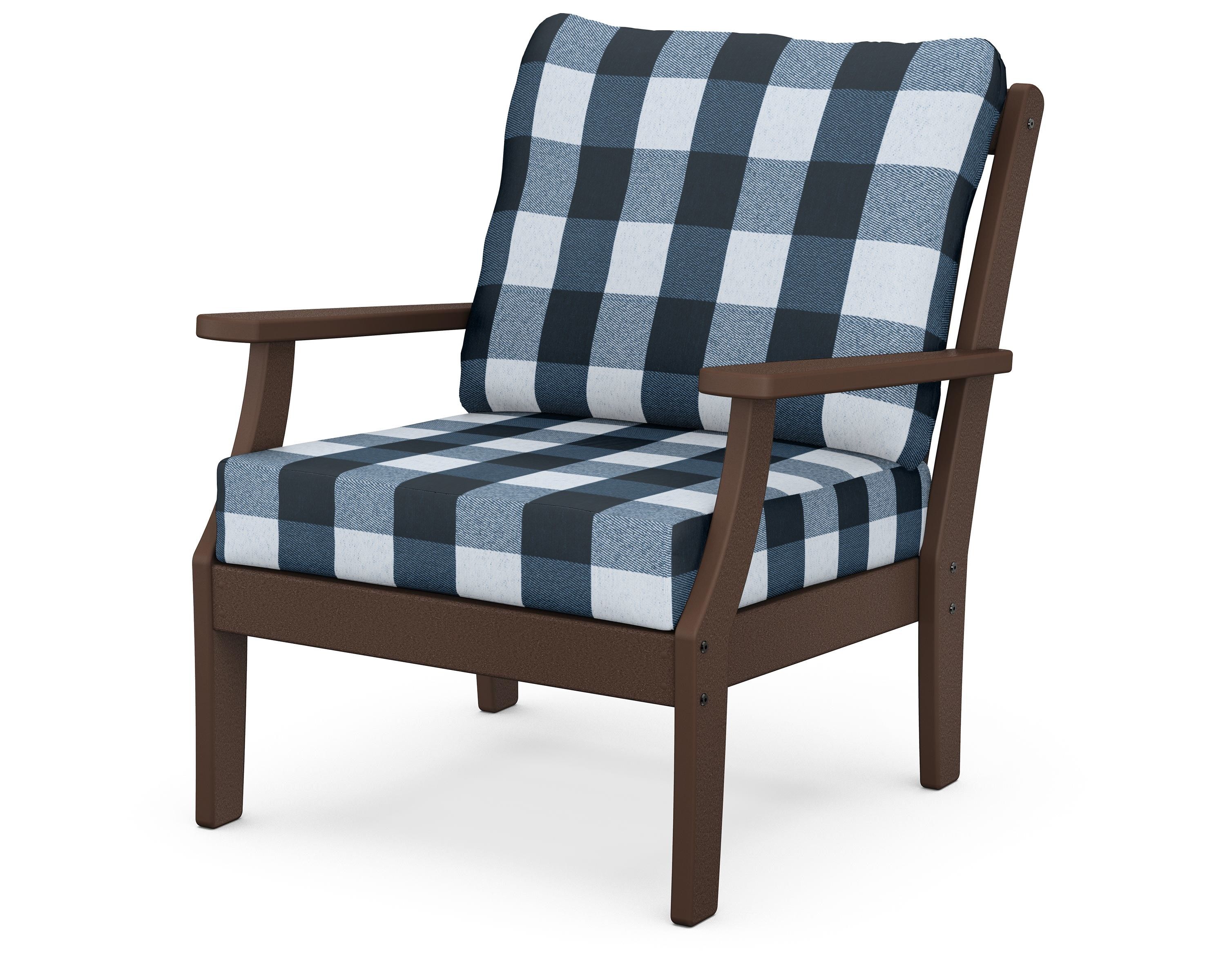 POLYWOOD® Braxton Deep Seating Chair in Mahogany / Buffalo Plaid Marine Indigo