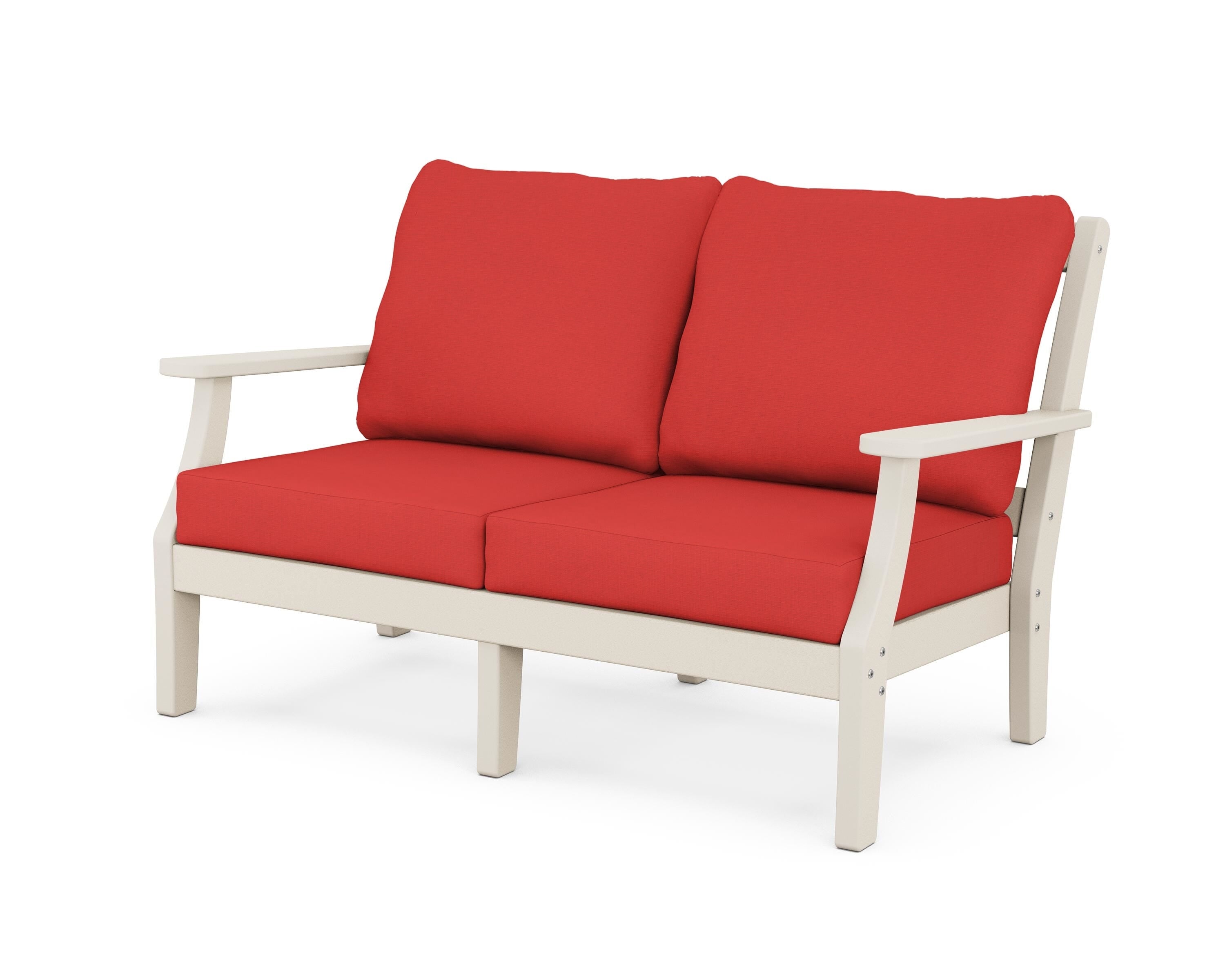 Martha Stewart by POLYWOOD® Chinoiserie Deep Seating Loveseat in Sand / Crimson Linen