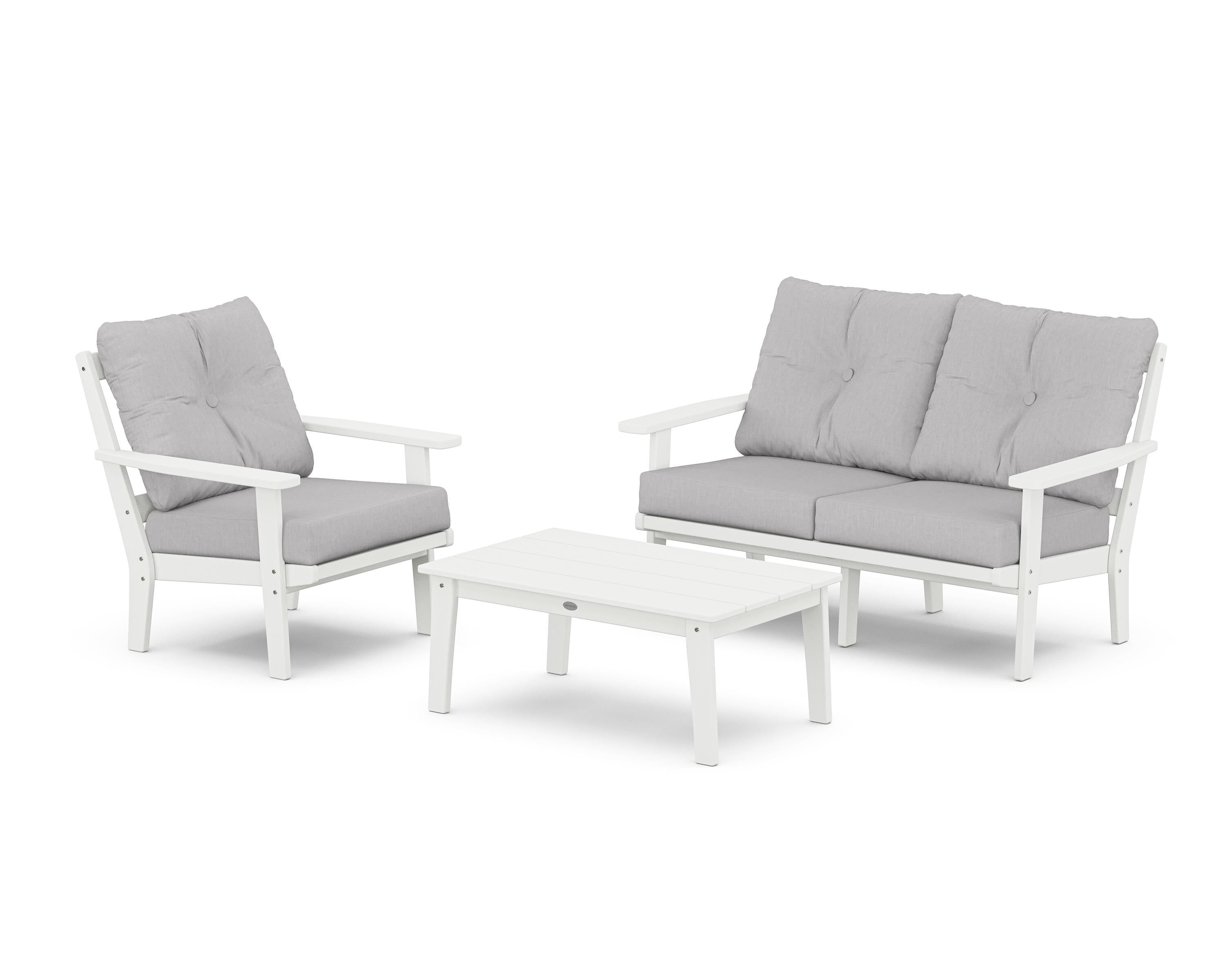 POLYWOOD® Prairie 3-Piece Deep Seating Set with Loveseat in White / Granite