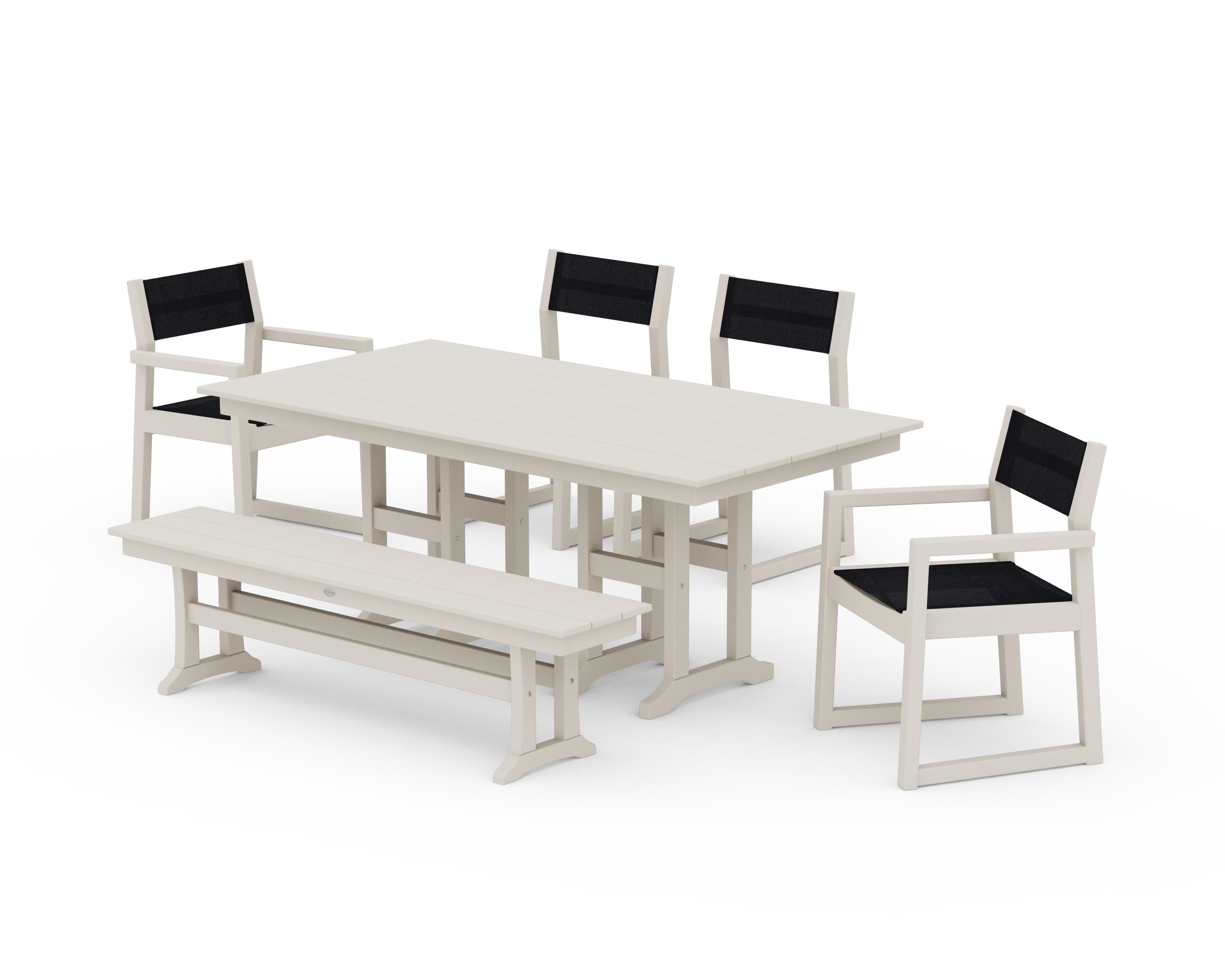 POLYWOOD® EDGE Sling 6-Piece Farmhouse Dining Set in Sand / Black Sling