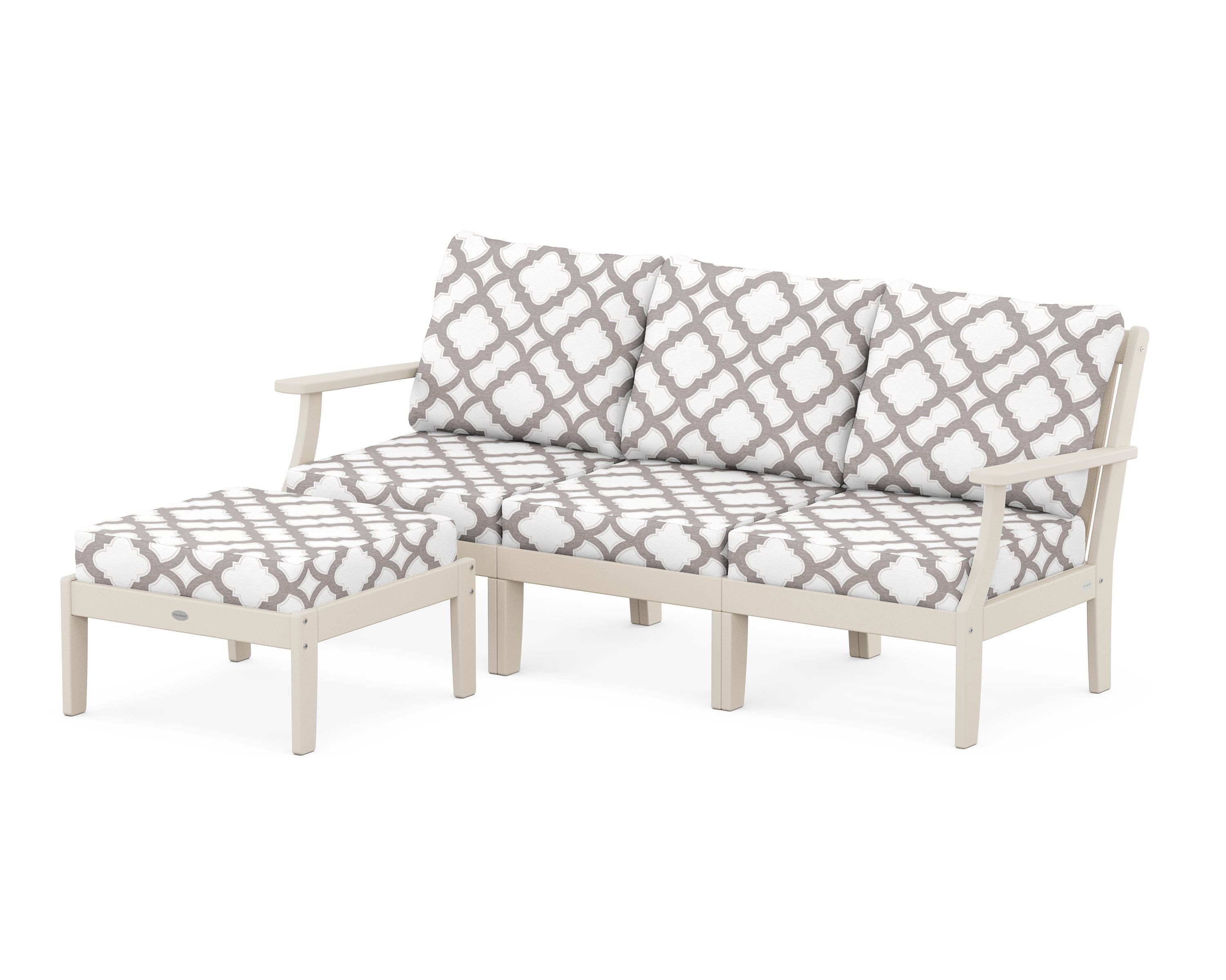 POLYWOOD® Braxton Modular 4-Piece Deep Seating Set with Ottoman in Sand / Trellis Grey Mist
