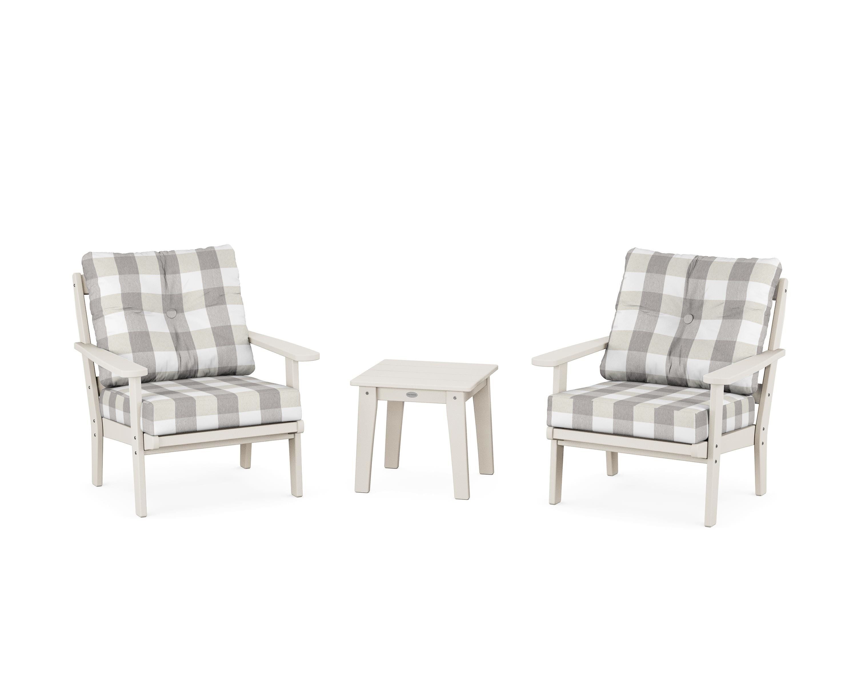 POLYWOOD® Mission 3-Piece Deep Seating Set in Sand / Buffalo Plaid Grey Mist