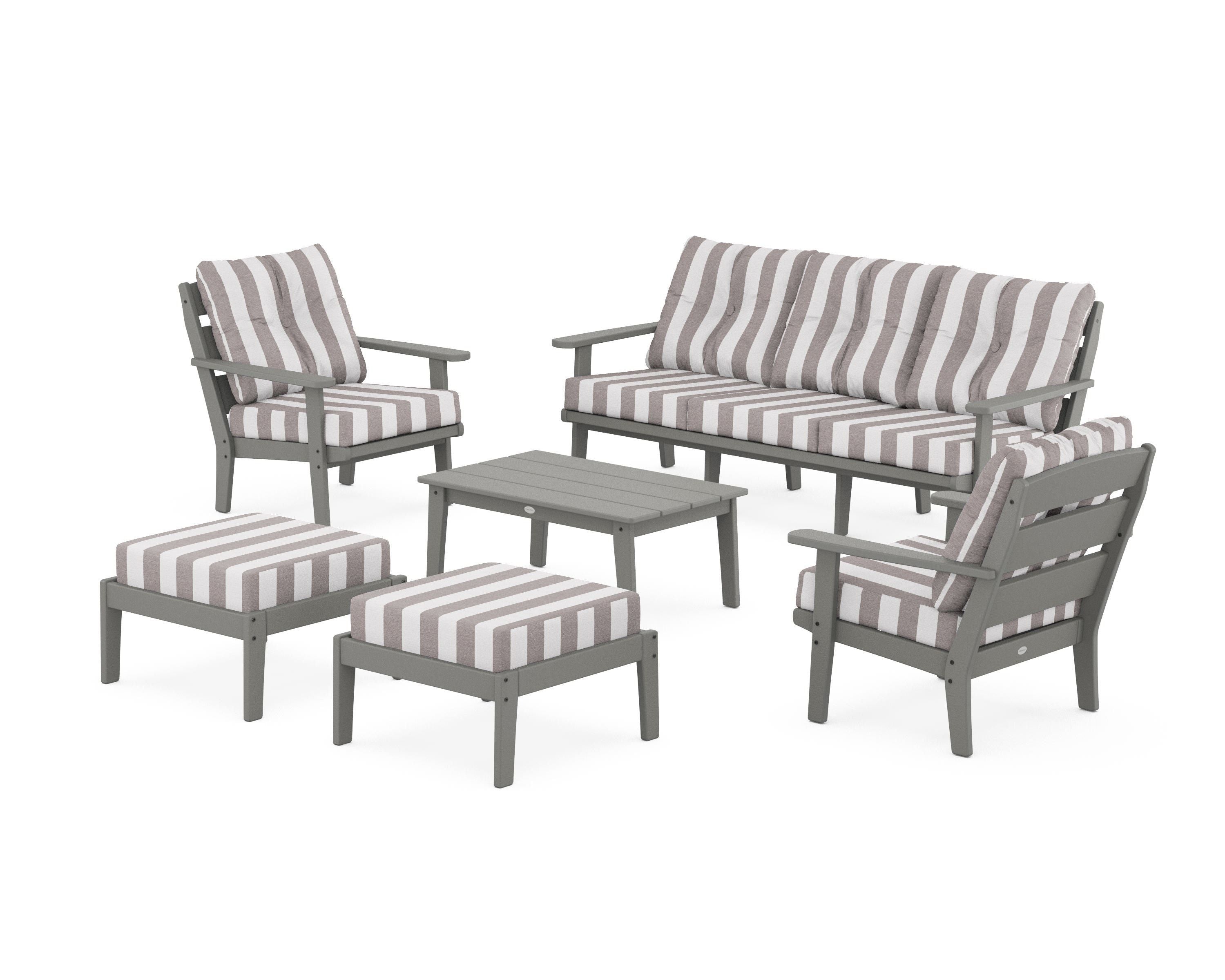 POLYWOOD® Lakeside 6-Piece Lounge Sofa Set in Slate Grey / Cabana Stripe Grey Mist