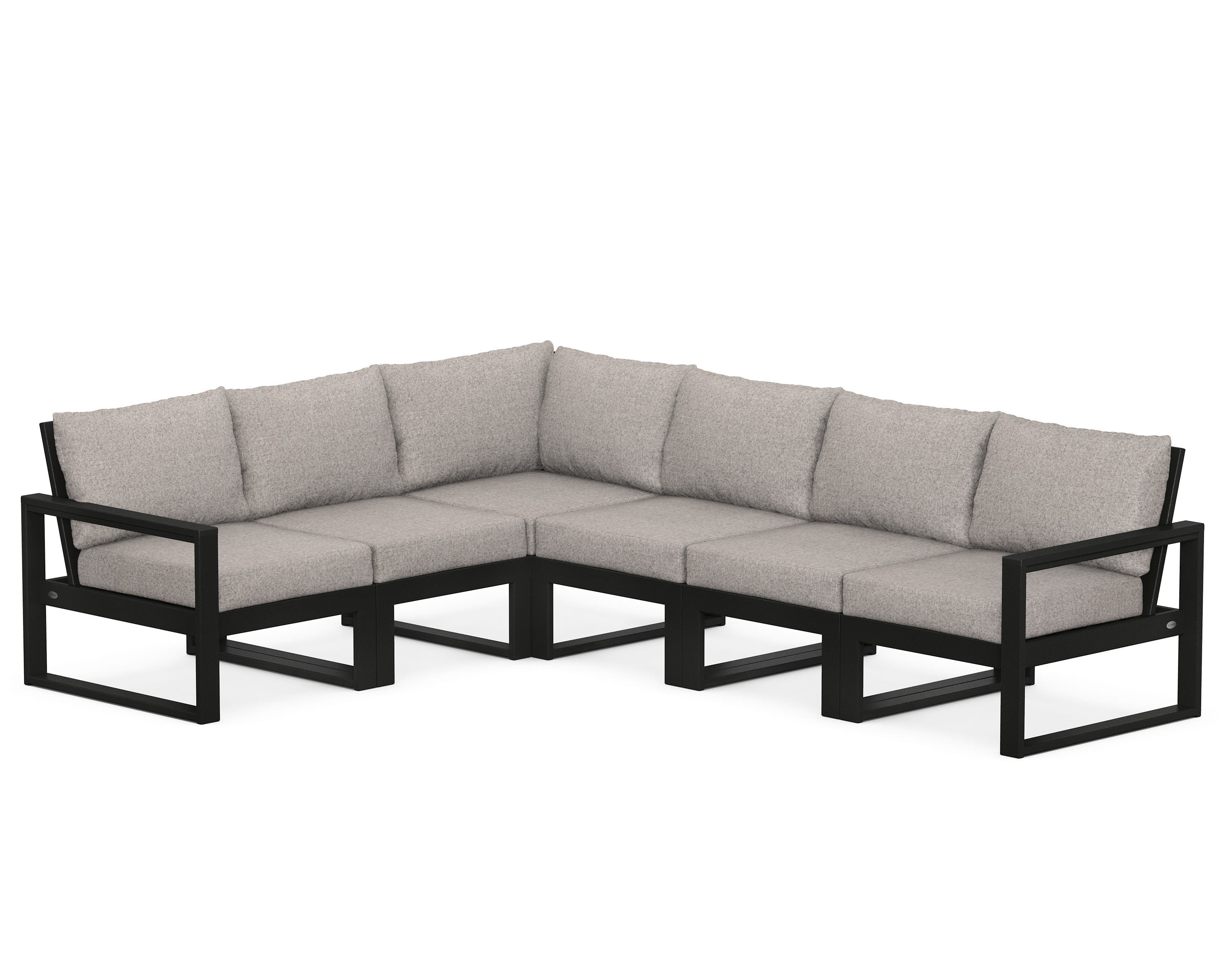 POLYWOOD® EDGE 6-Piece Modular Deep Seating Set in Black / Weathered Tweed