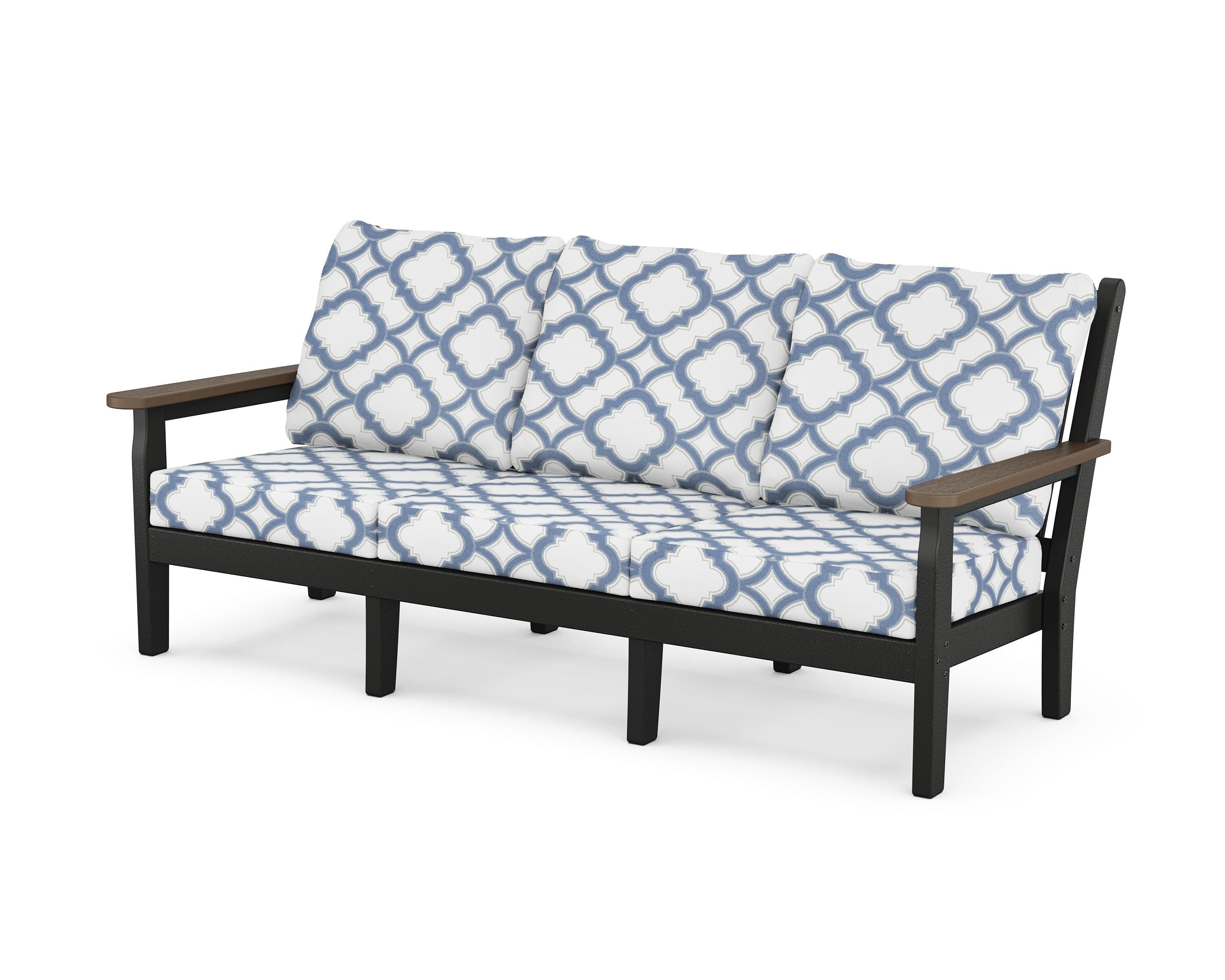 POLYWOOD® Chippendale Deep Seating Sofa in Black / Kona / Trellis Sky Blue