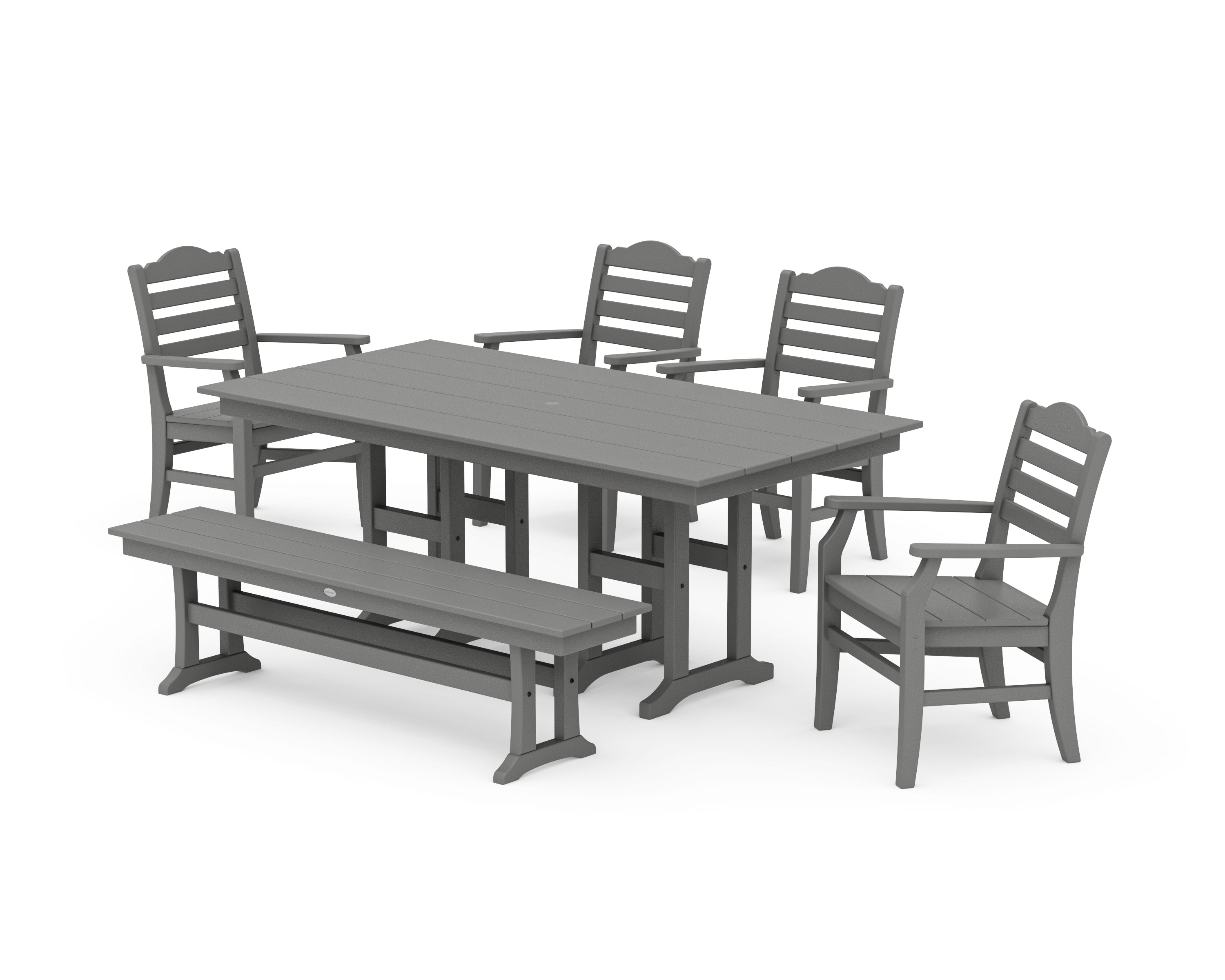 POLYWOOD® Savannah 6-Piece Farmhouse Dining Set with Bench in Slate Grey