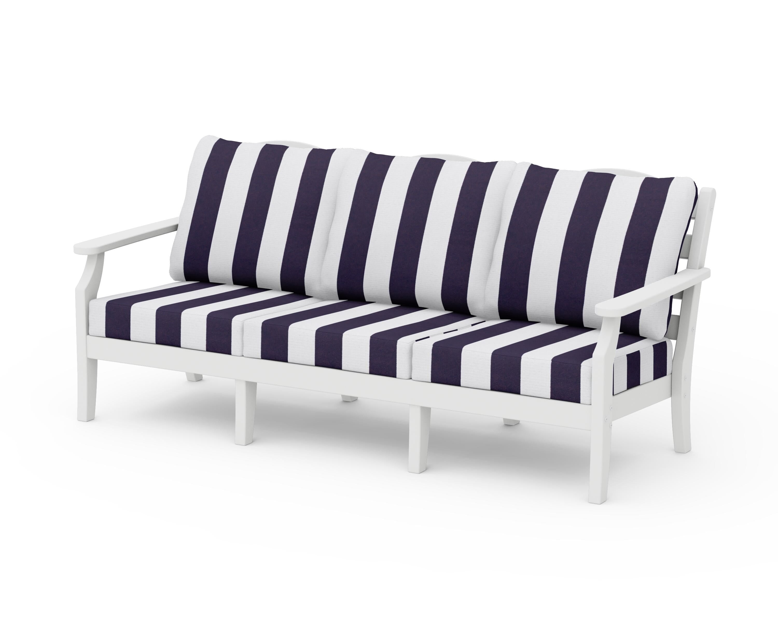 Draper James™ by POLYWOOD® Savannah Deep Seating Sofa in White / Cabana Stripe Navy