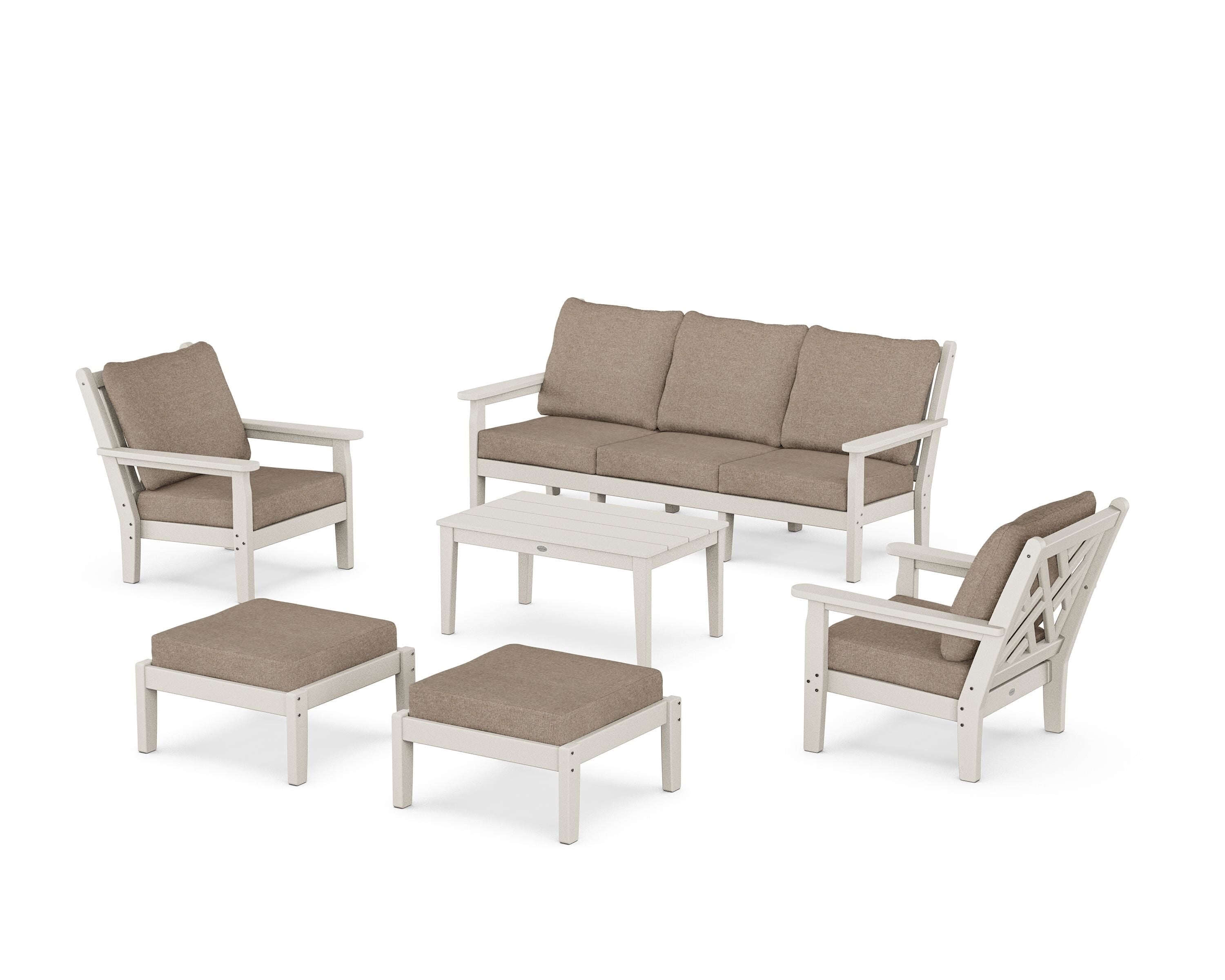 POLYWOOD® Chippendale 6-Piece Lounge Sofa Set in Sand / Spiced Burlap