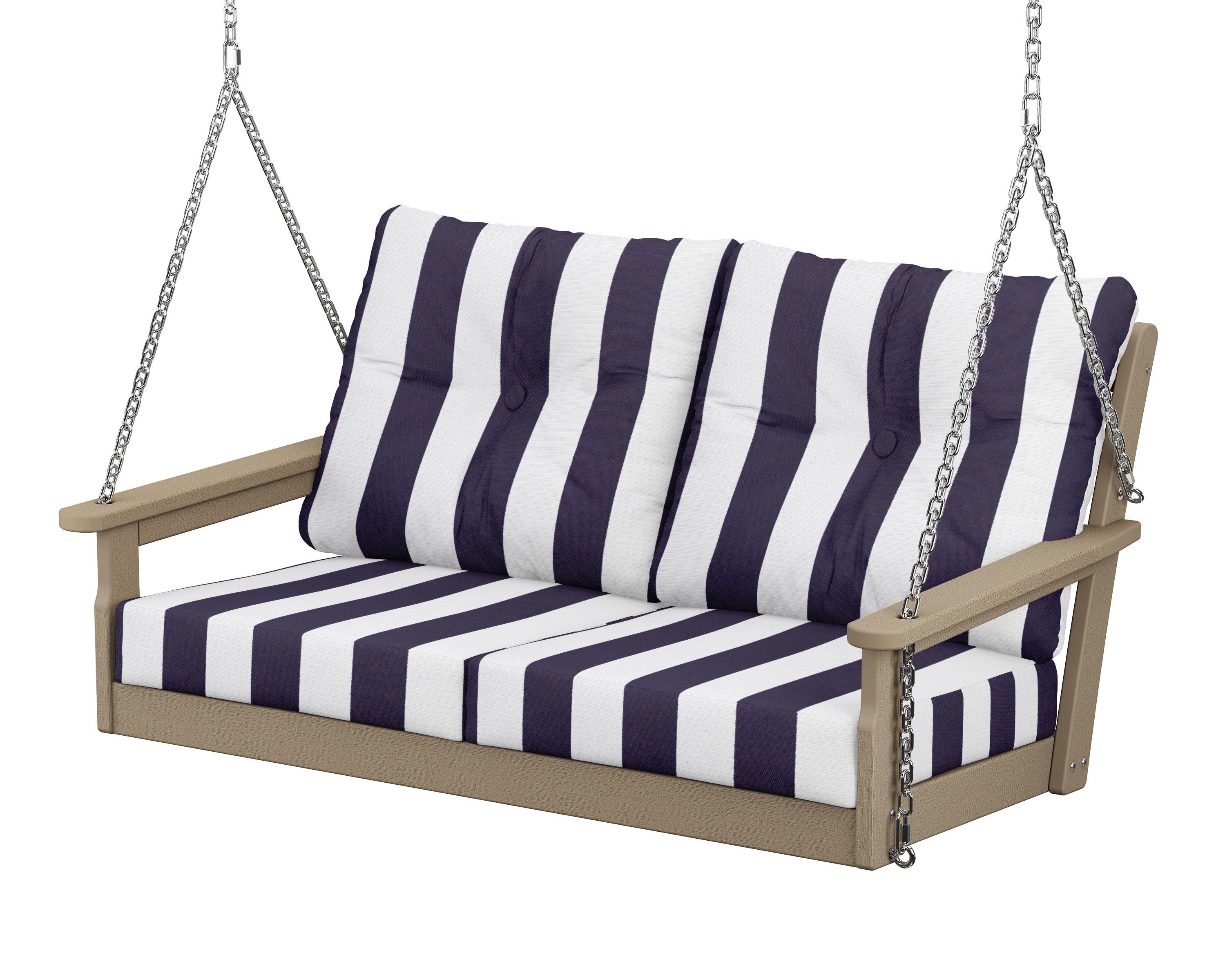 POLYWOOD® Vineyard Deep Seating Swing in Vintage Sahara / Cabana Stripe Navy