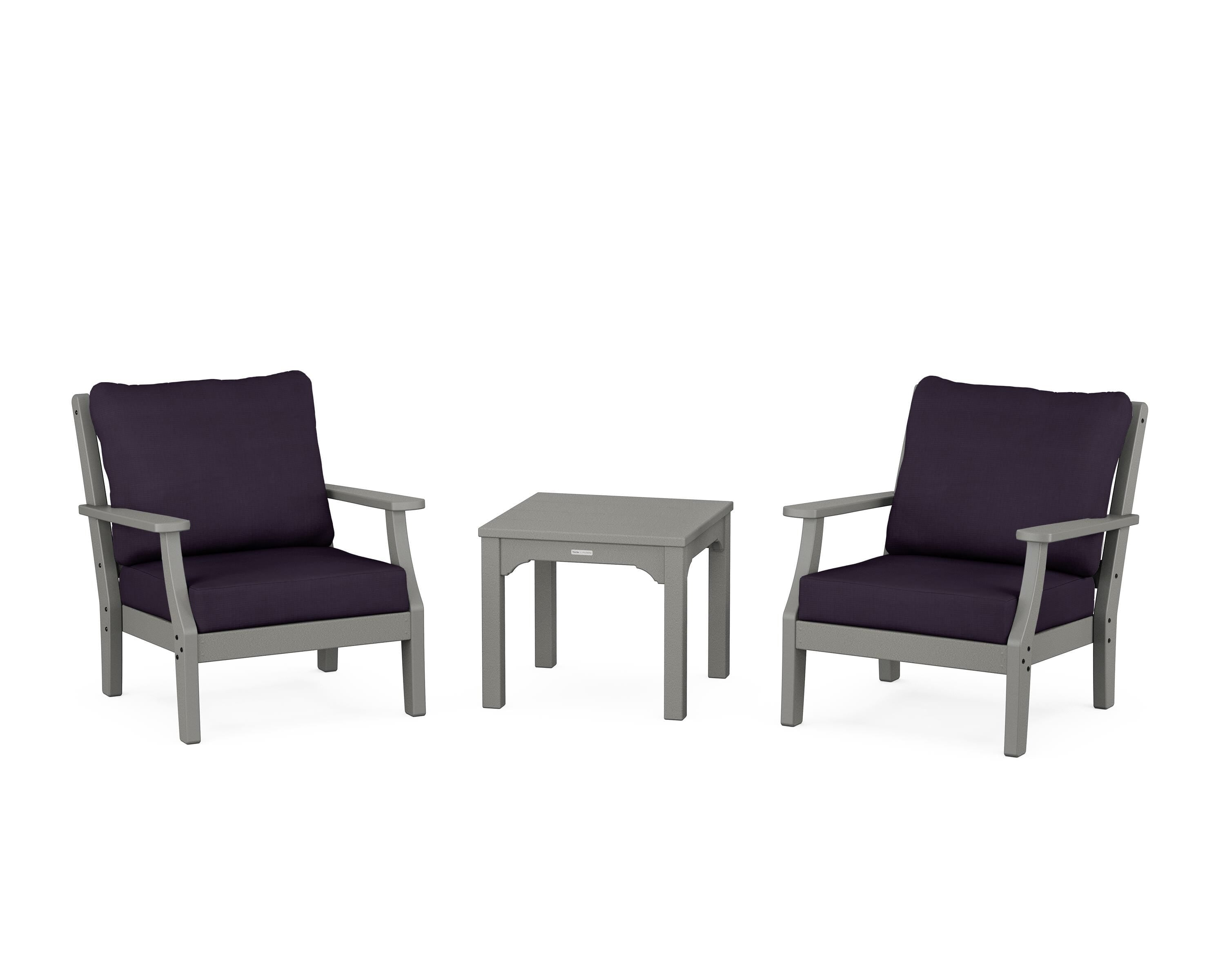 Martha Stewart by POLYWOOD® Chinoiserie 3-Piece Deep Seating Set in Slate Grey / Navy Linen