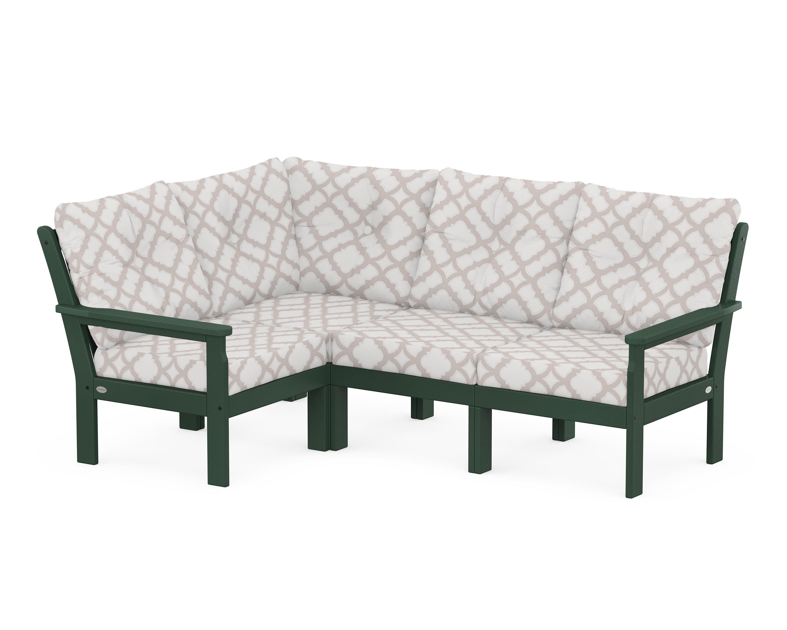 POLYWOOD® Vineyard 4-Piece Sectional in Green / Trellis Dune Burlap