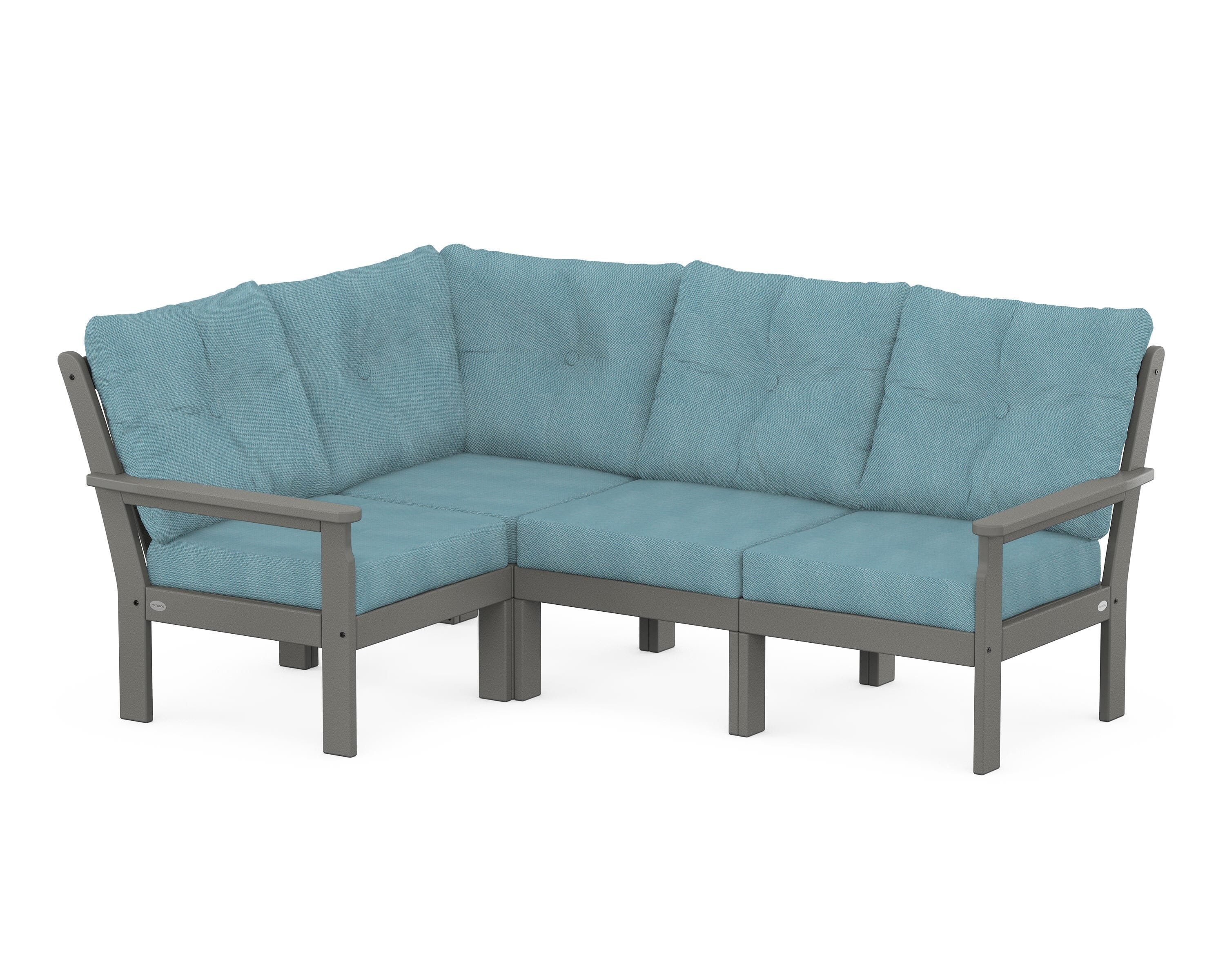 POLYWOOD® Vineyard 4-Piece Sectional in Slate Grey / Lattice Sky Blue