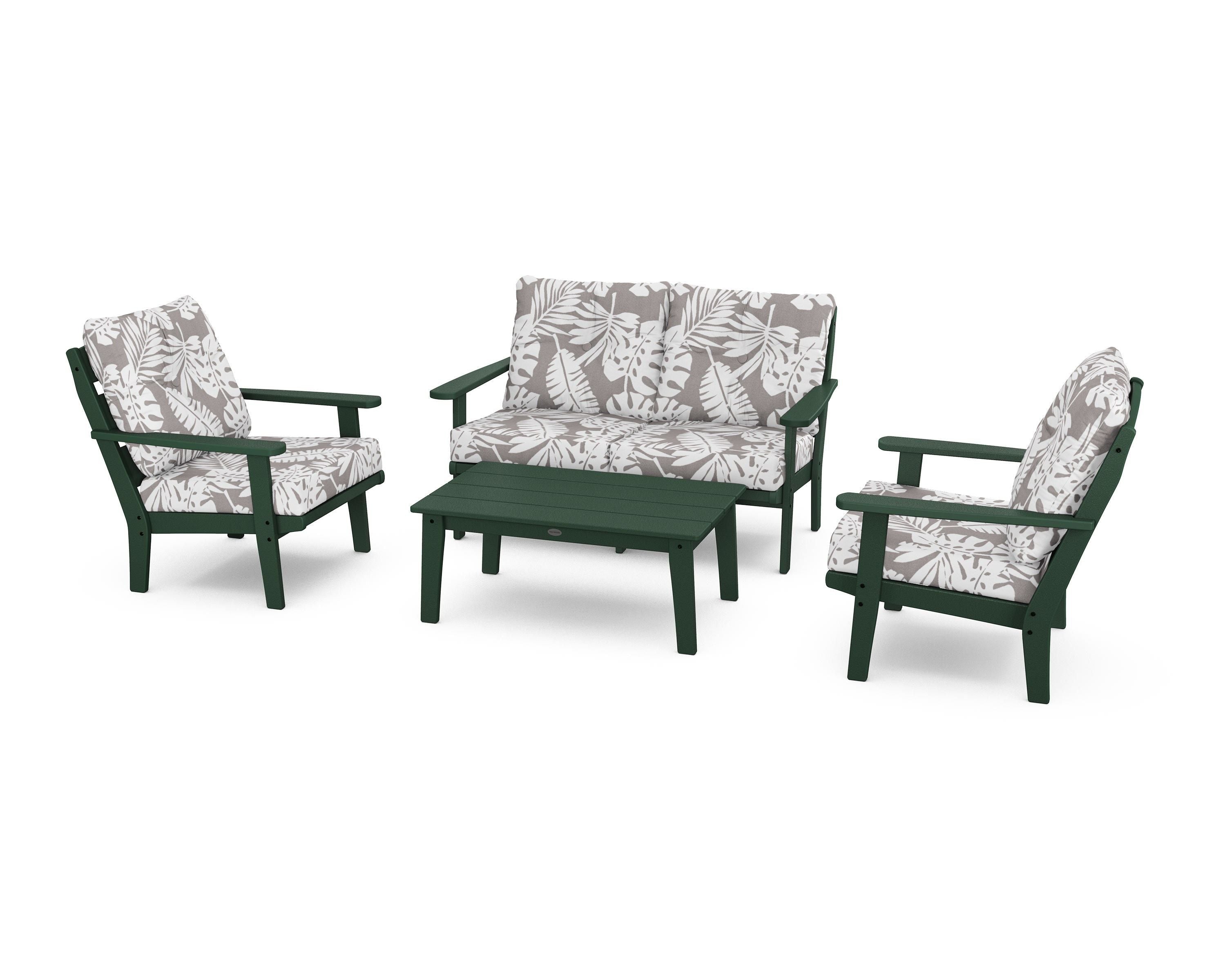 POLYWOOD® Lakeside 4-Piece Deep Seating Set in Green / Leaf Grey Mist
